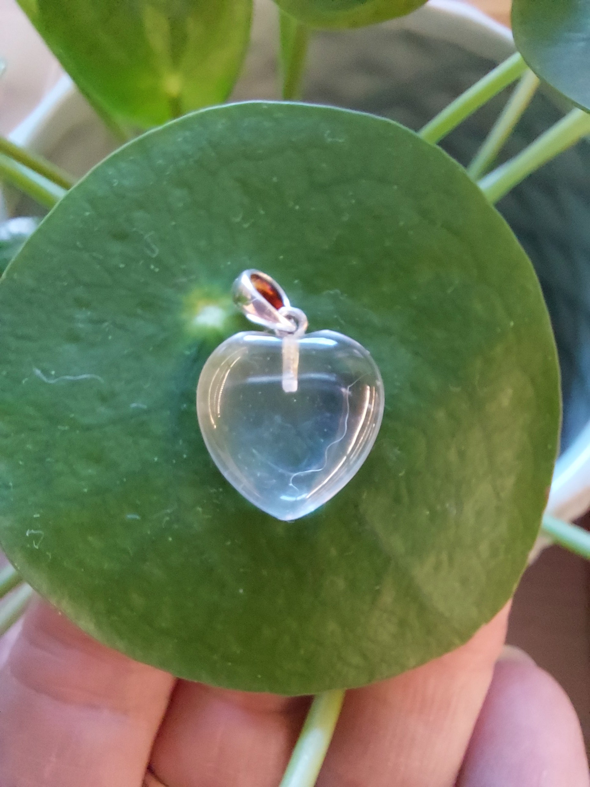 Clear Quartz Heart Pendant with Sterling Silver Bail