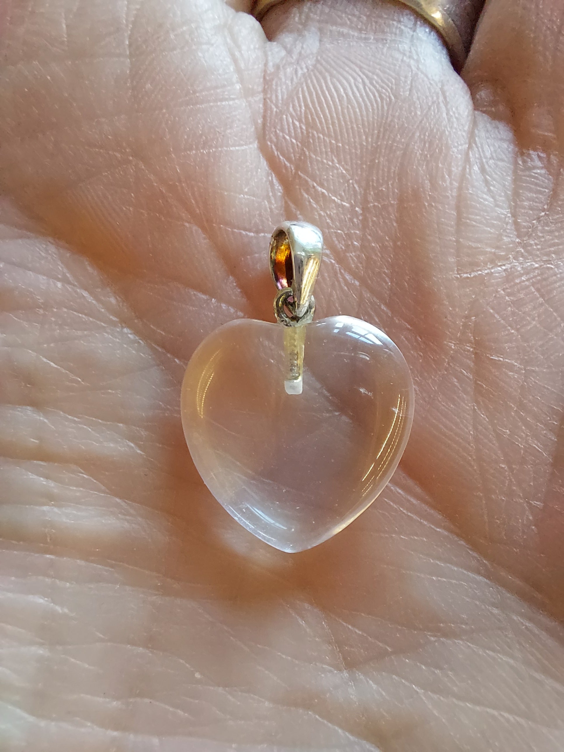 Clear Quartz Heart Pendant with Sterling Silver Bail