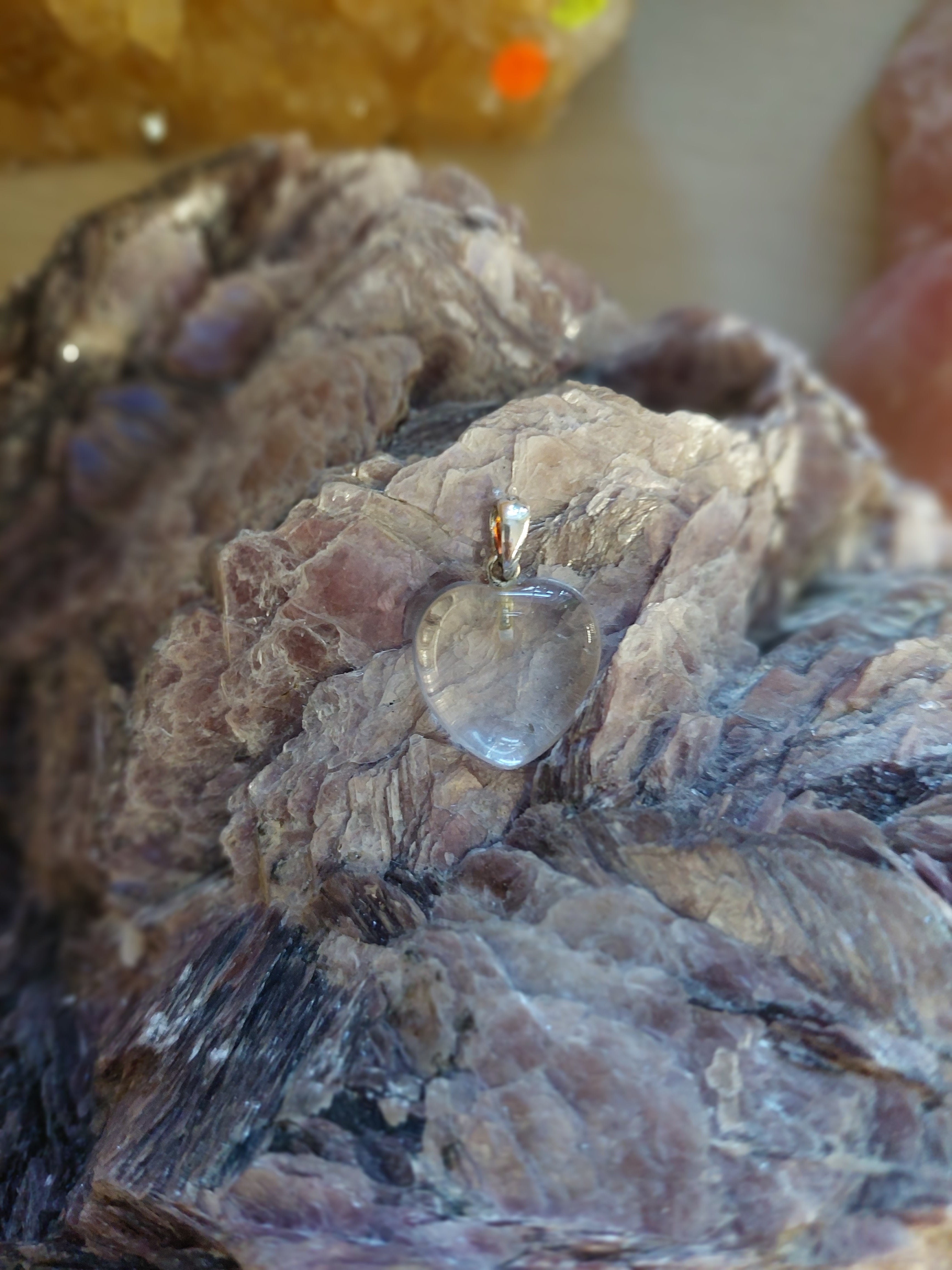 Clear Quartz Heart Pendant with Sterling Silver Bail