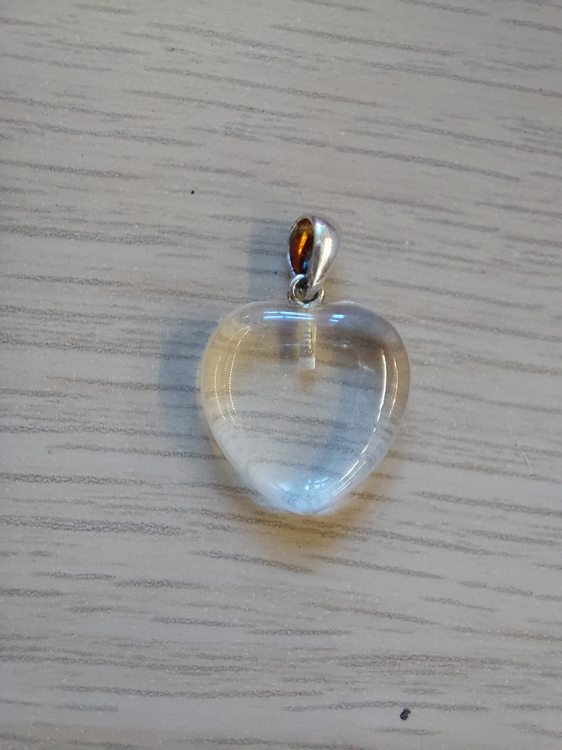 Clear Quartz Heart Pendant with Sterling Silver Bail
