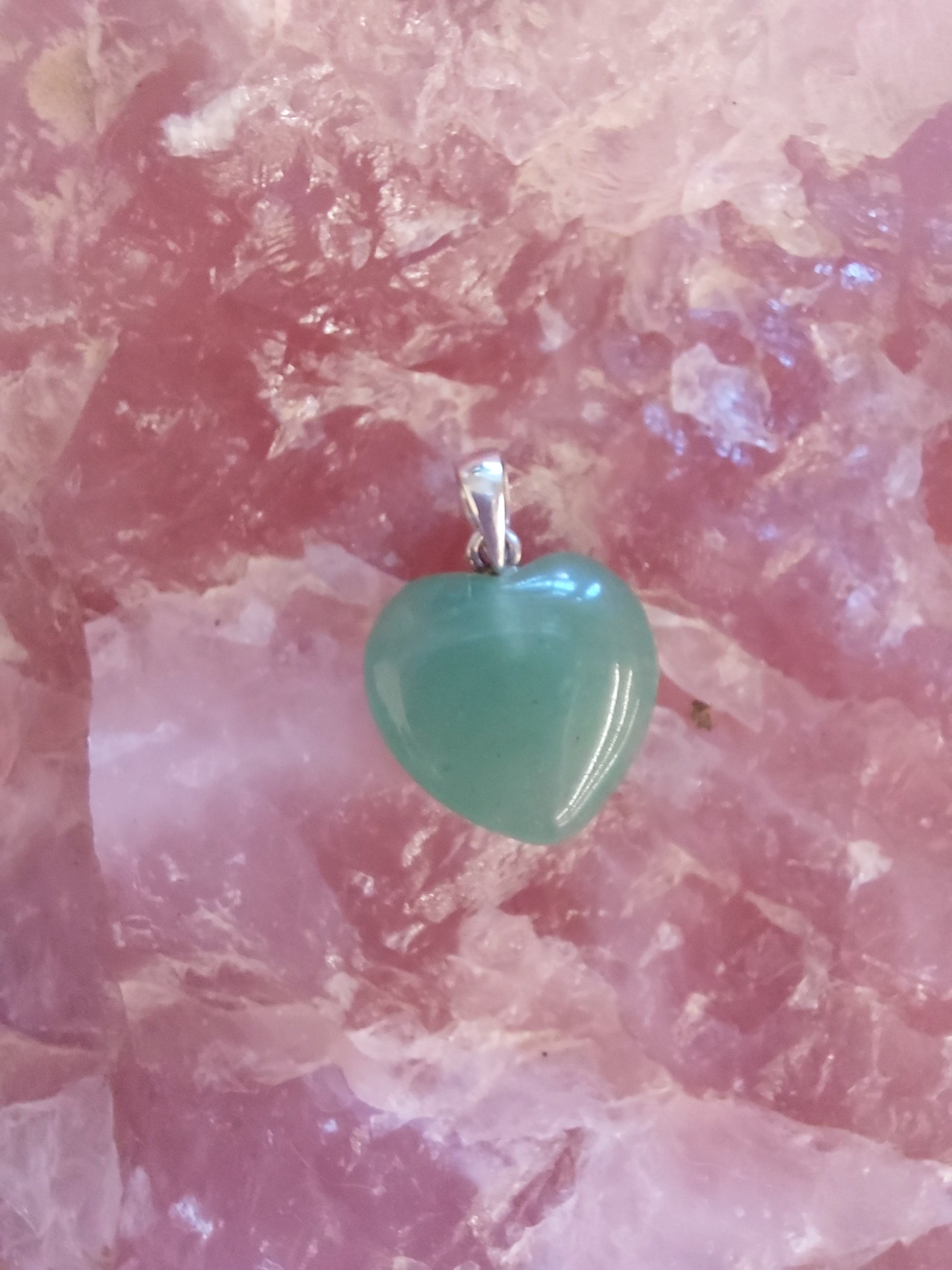 Green Aventurine Heart Pendant with Sterling Silver Bail