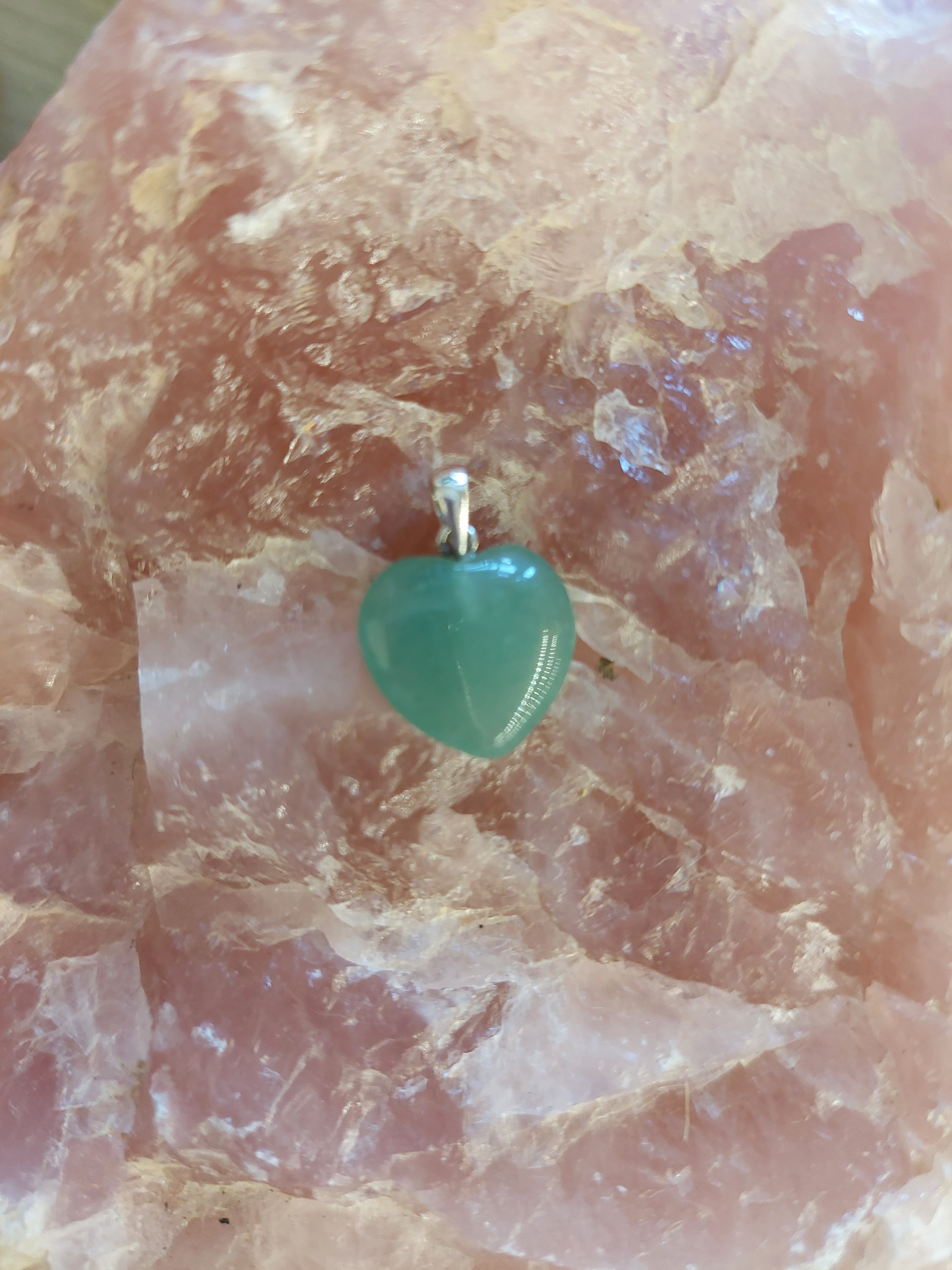 Green Aventurine Heart Pendant with Sterling Silver Bail