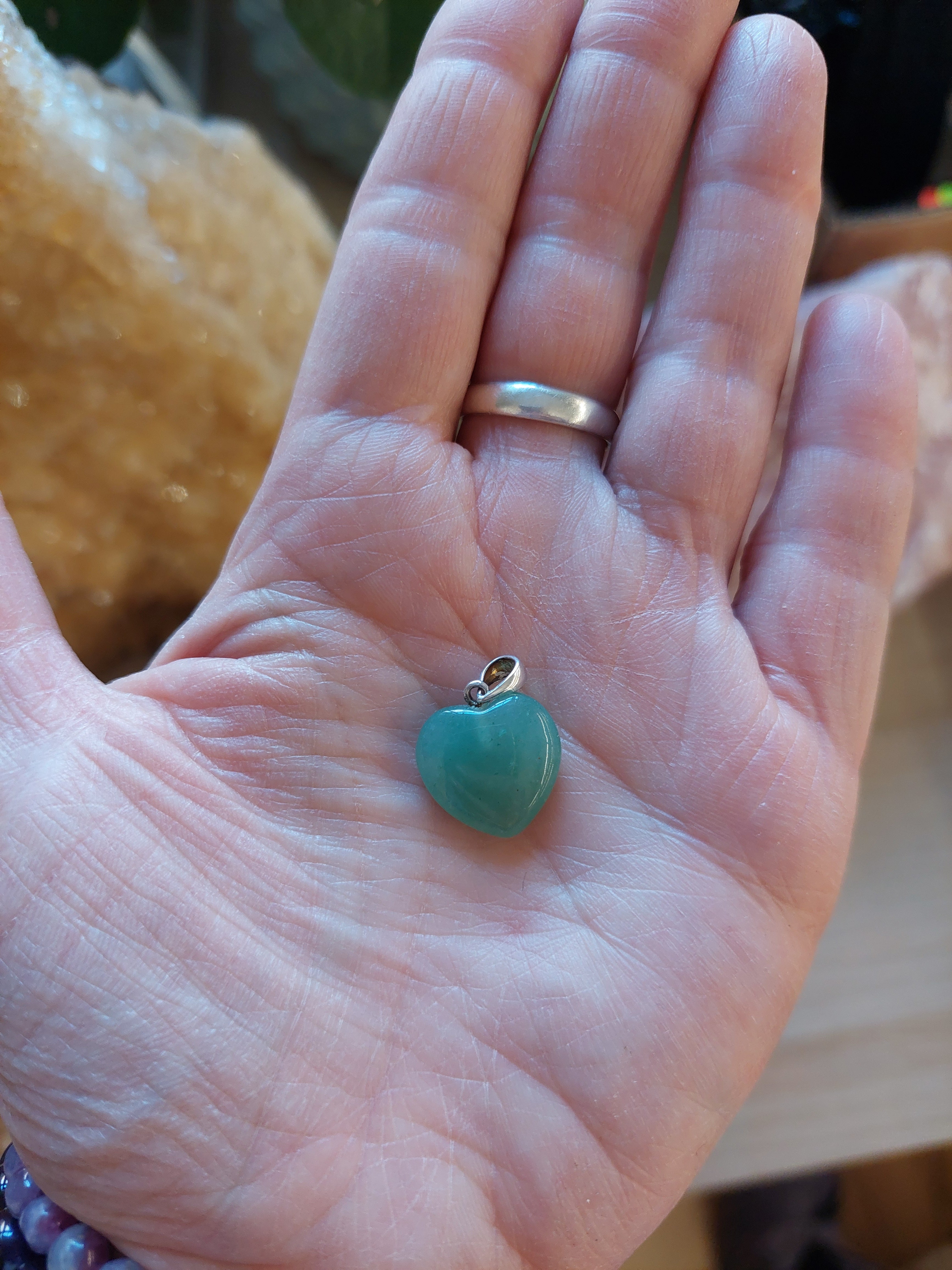 Green Aventurine Heart Pendant with Sterling Silver Bail