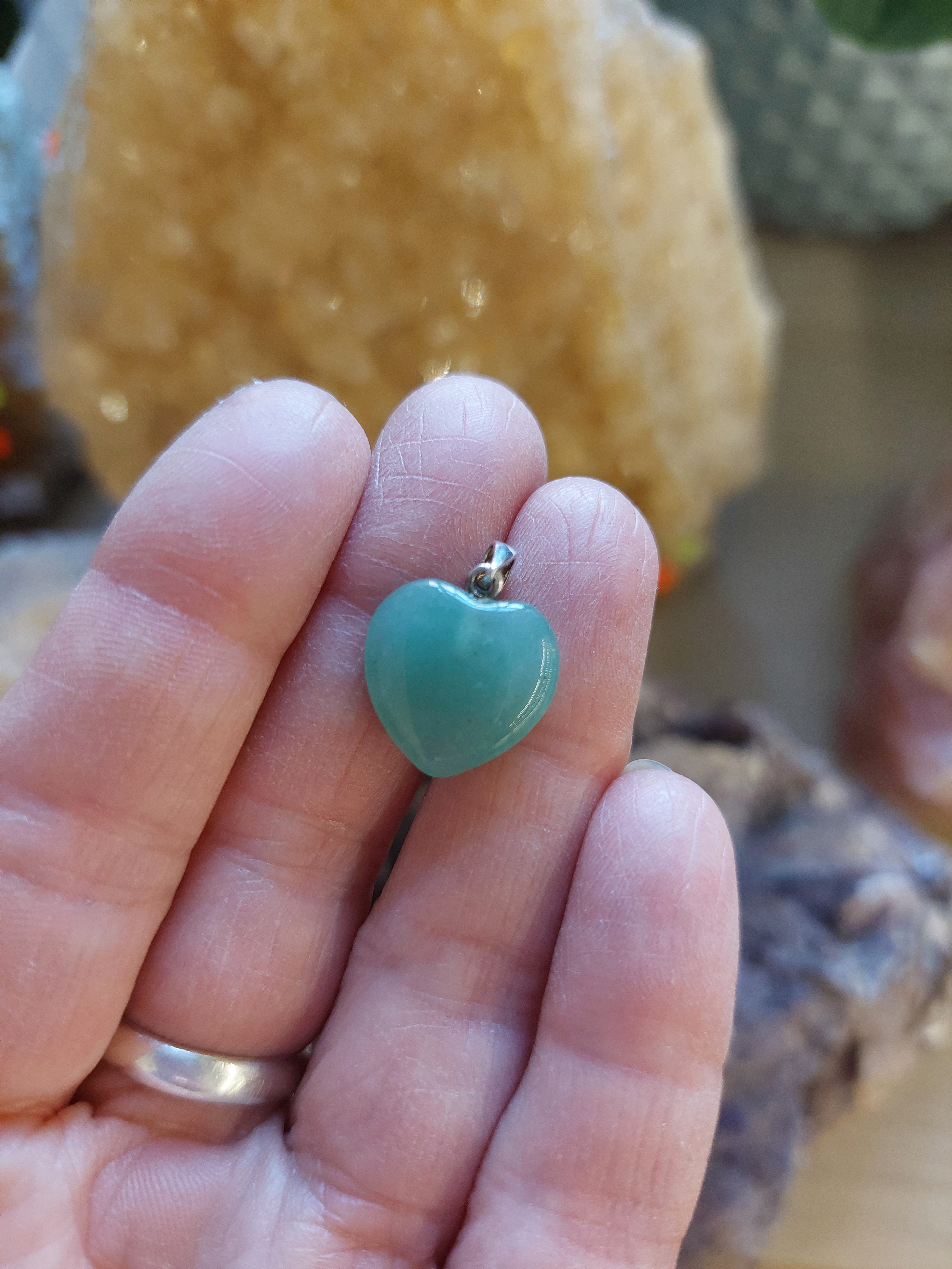 Green Aventurine Heart Pendant with Sterling Silver Bail