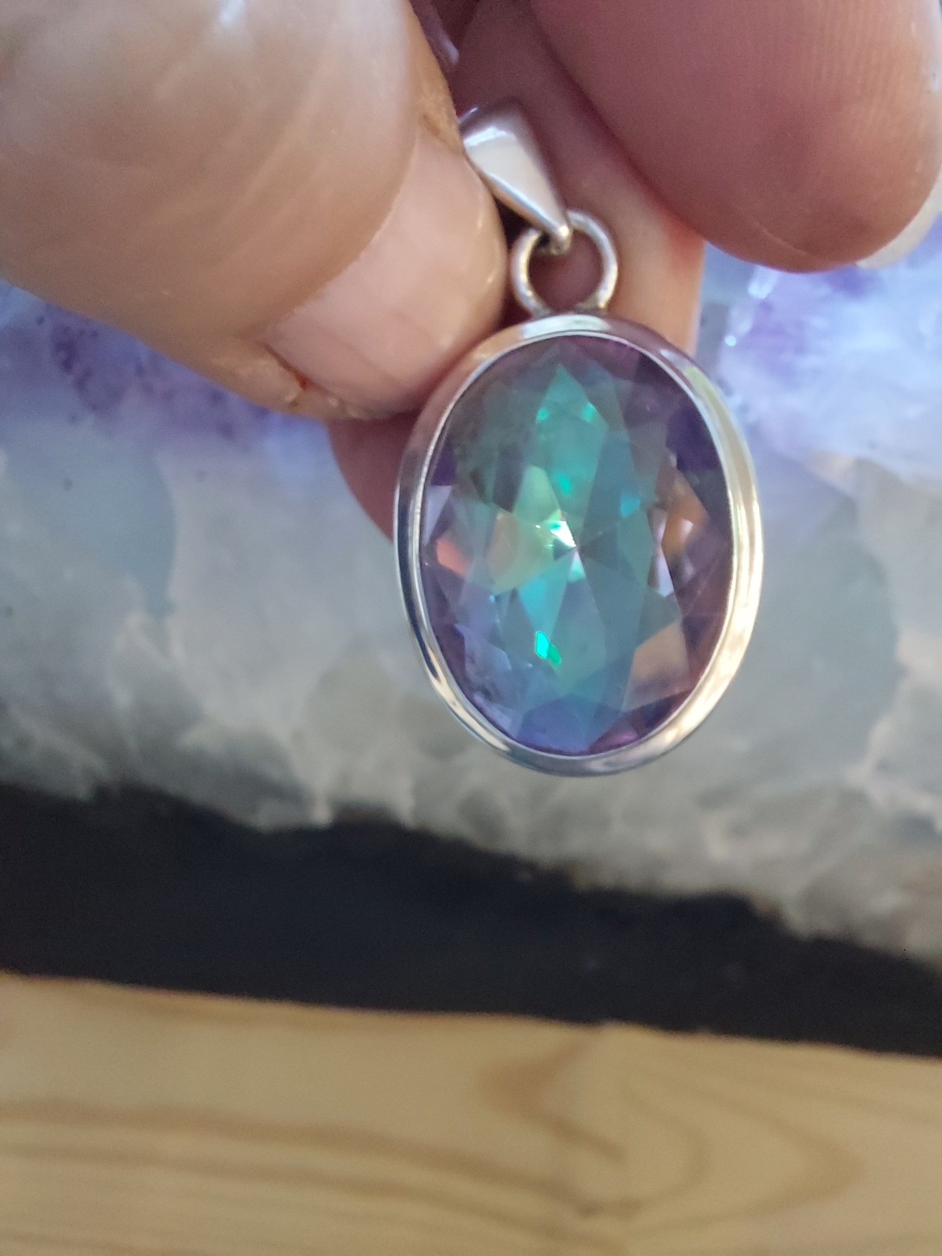 Mystic Topaz Faceted Oval Pendant - 925 Sterling Silver