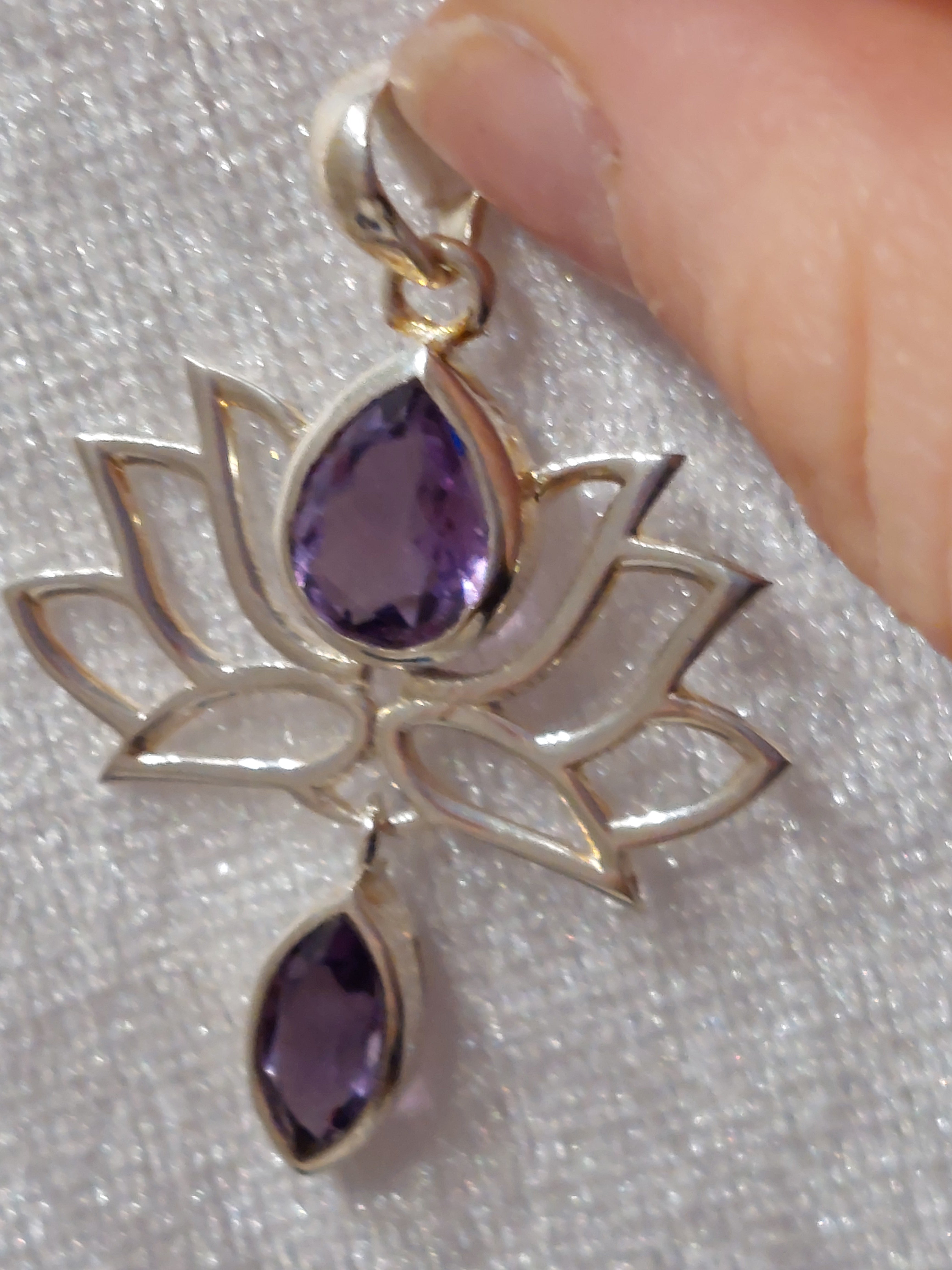 Lotus Flower Pendant with Faceted Amethyst - 925 Sterling Silver