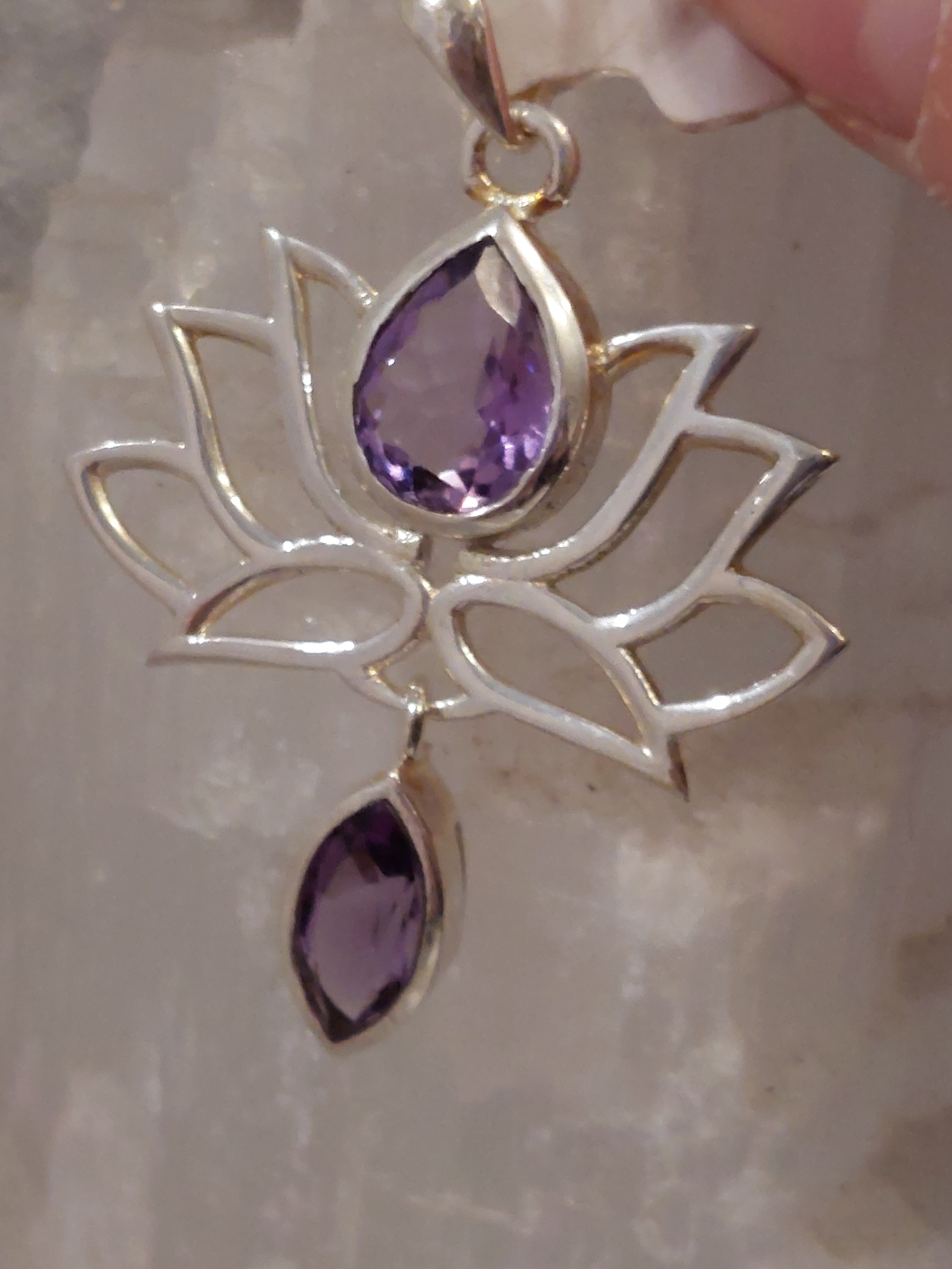 Lotus Flower Pendant with Faceted Amethyst - 925 Sterling Silver