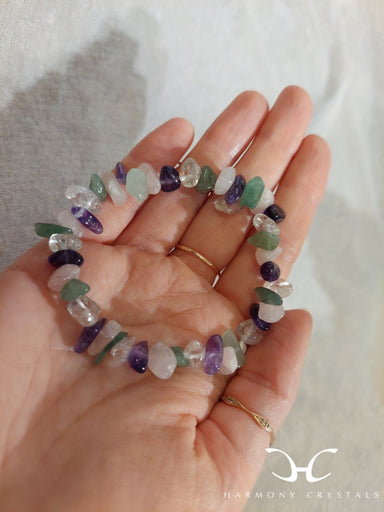 4 Stone Chip Bead Bracelet (Amethyst Clear Quartz Rose Green Aventurine) -