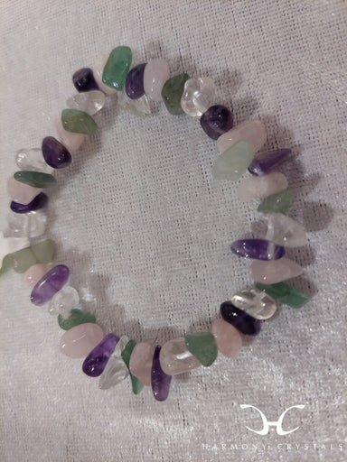 4 Stone Chip Bead Bracelet (Amethyst Clear Quartz Rose Green Aventurine) -
