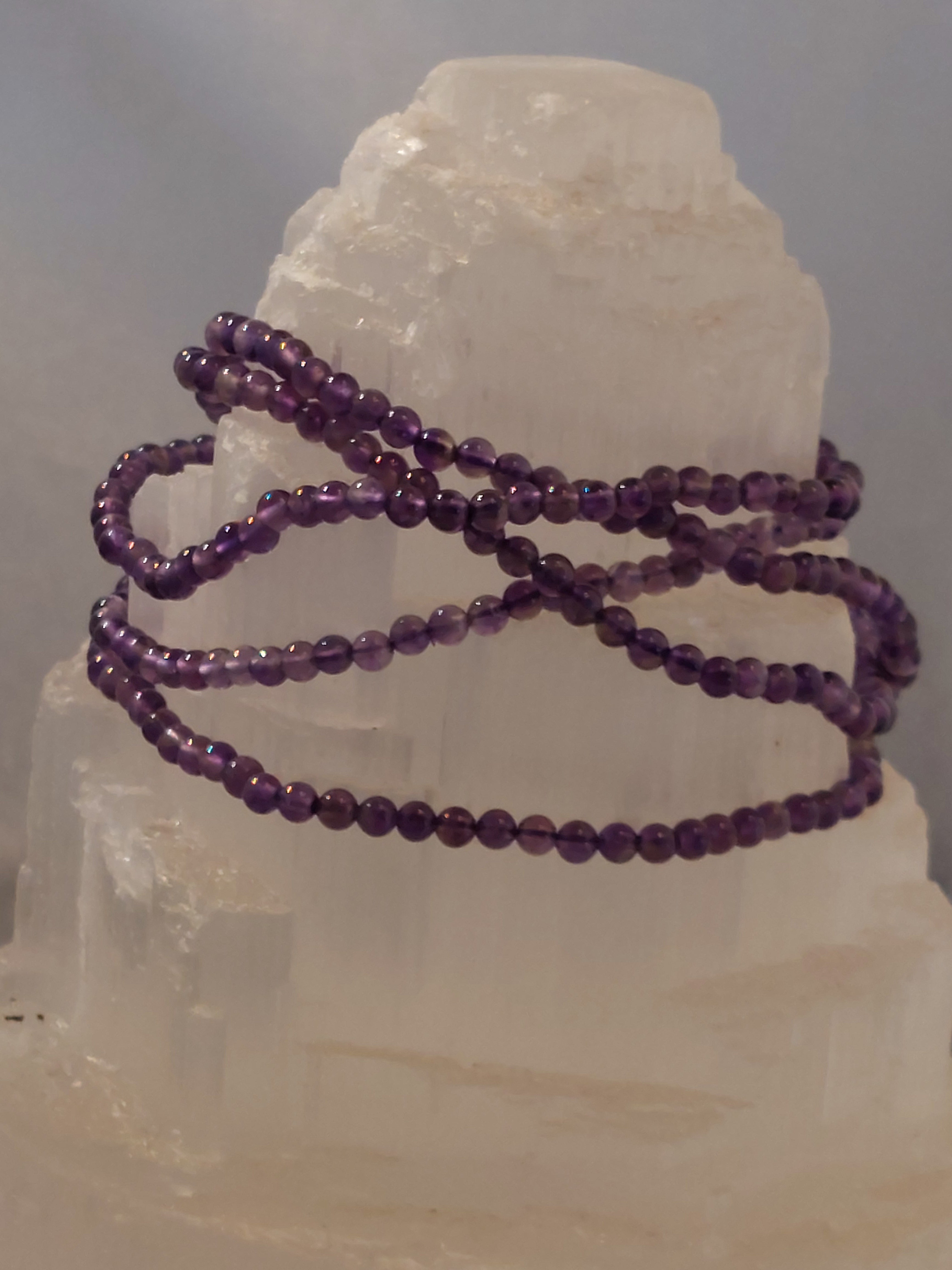 Amethyst Round Bead Bracelet - 3mm Bead