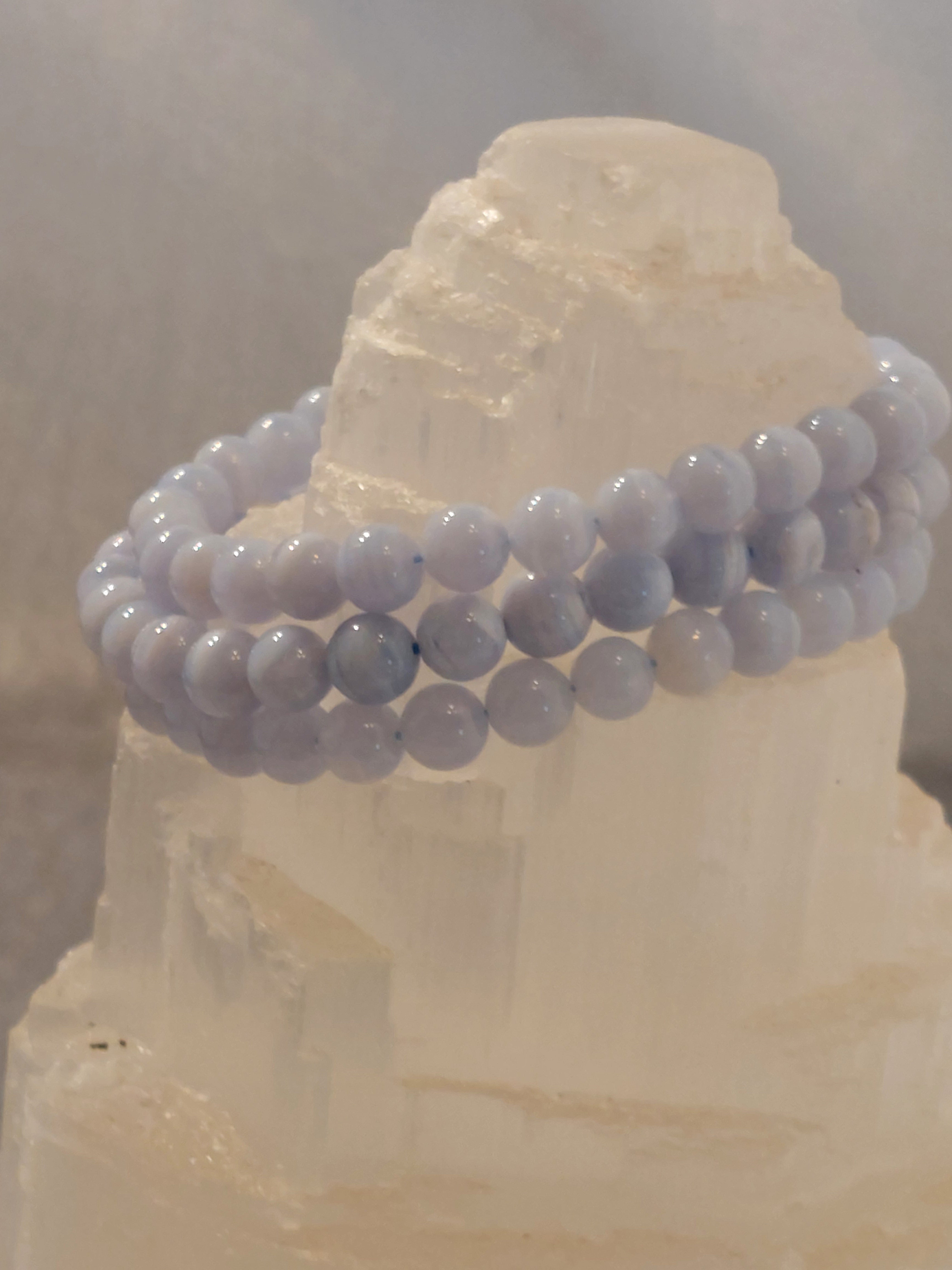 Blue Lace Agate Round Bead Bracelet - 7mm Bead