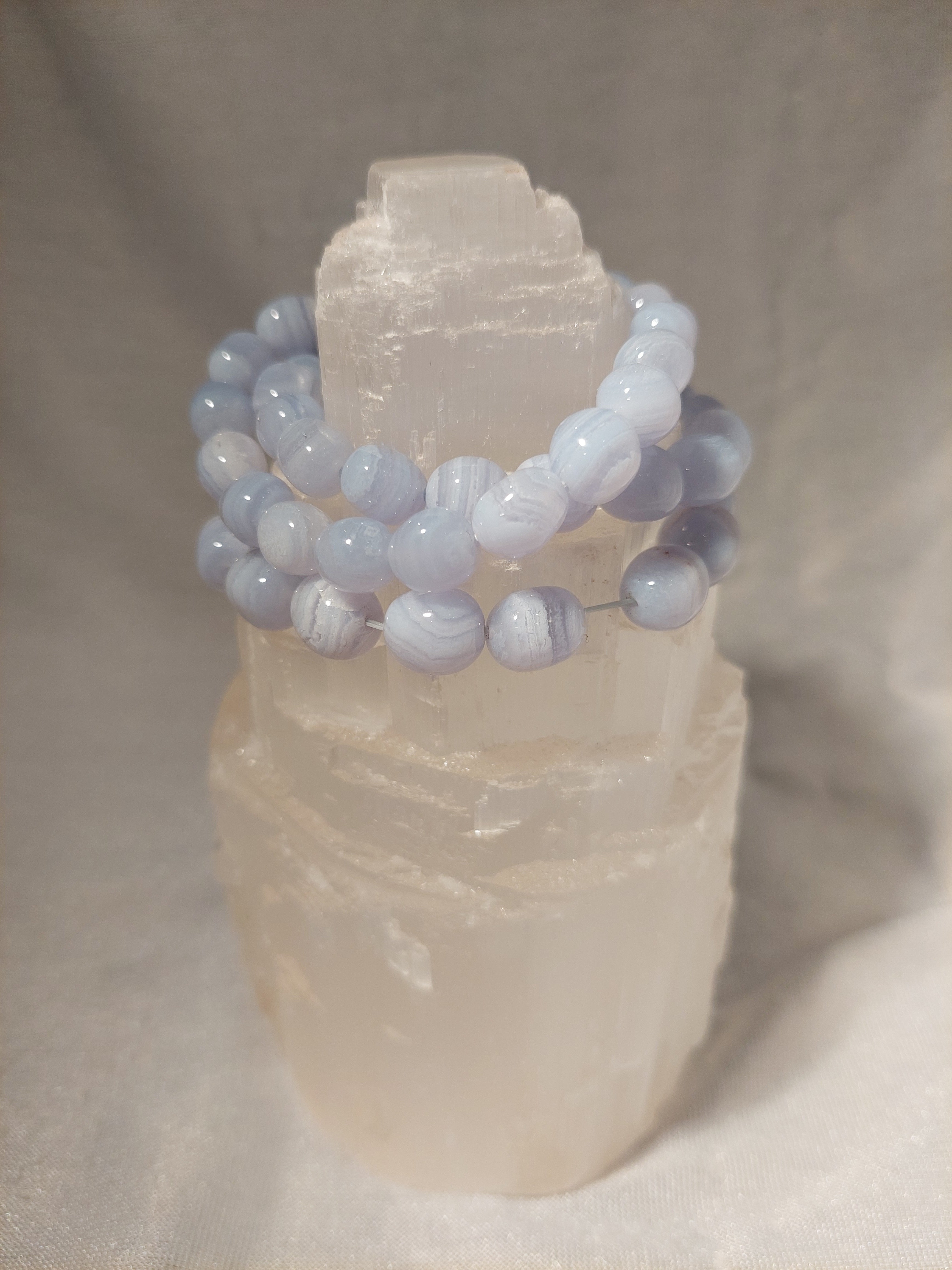 Blue Lace Agate Nugget Bead Bracelet - 9.5mm Bead (diameter)
