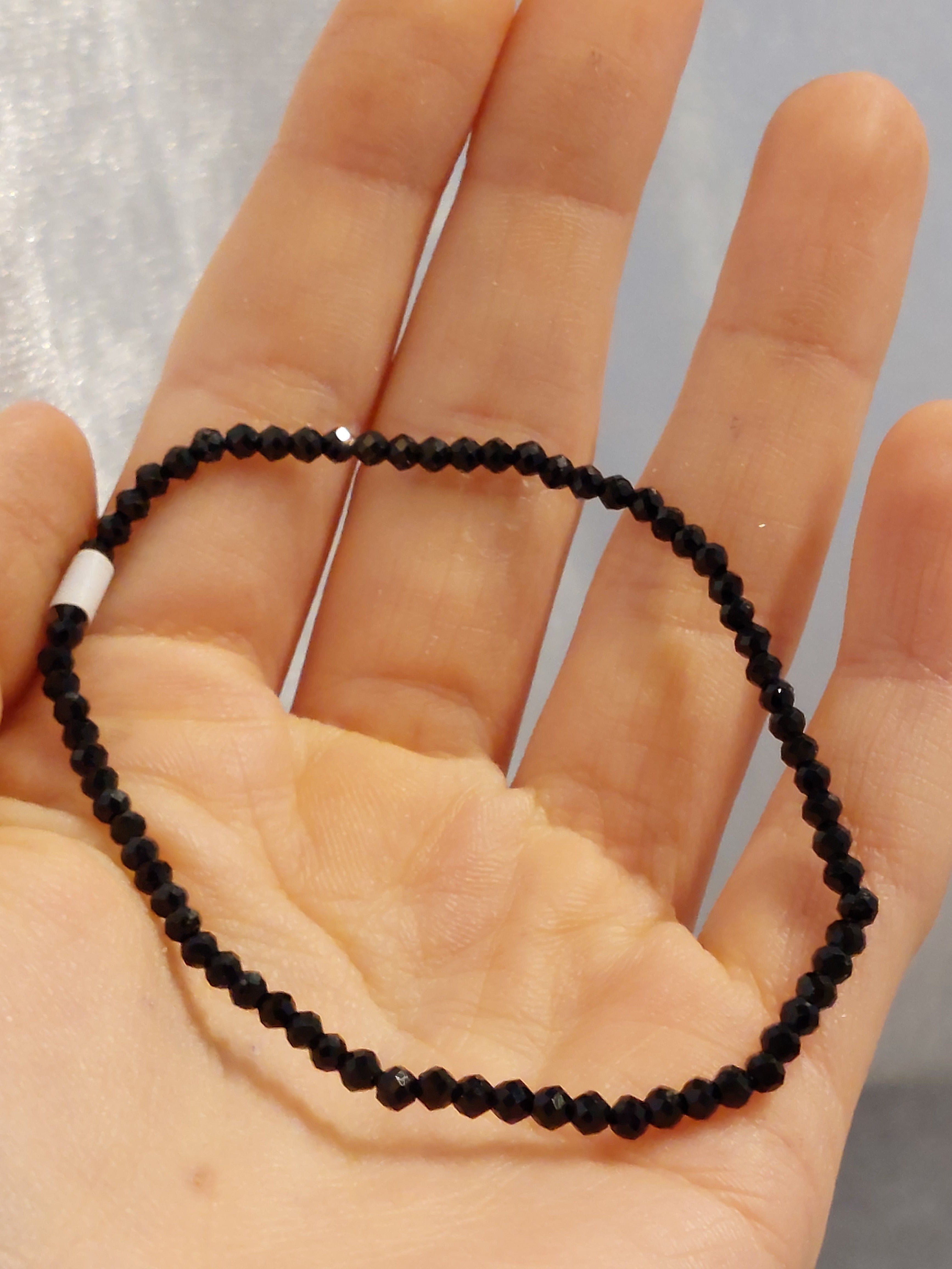 Black Tourmaline Faceted Bead Bracelet - 3mm Bead