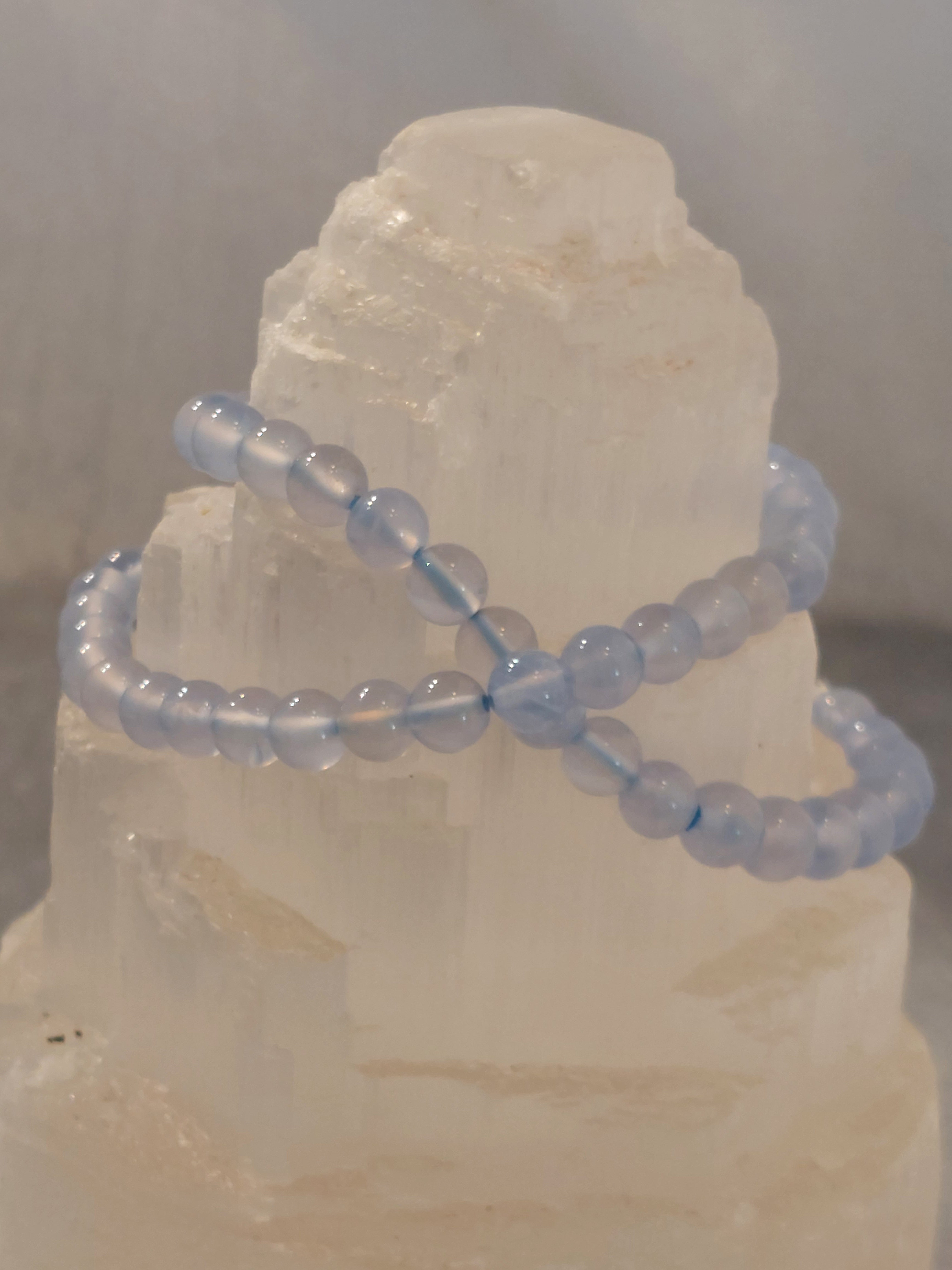Blue Chalcedony Polished Bead Bracelet - 6mm Bead