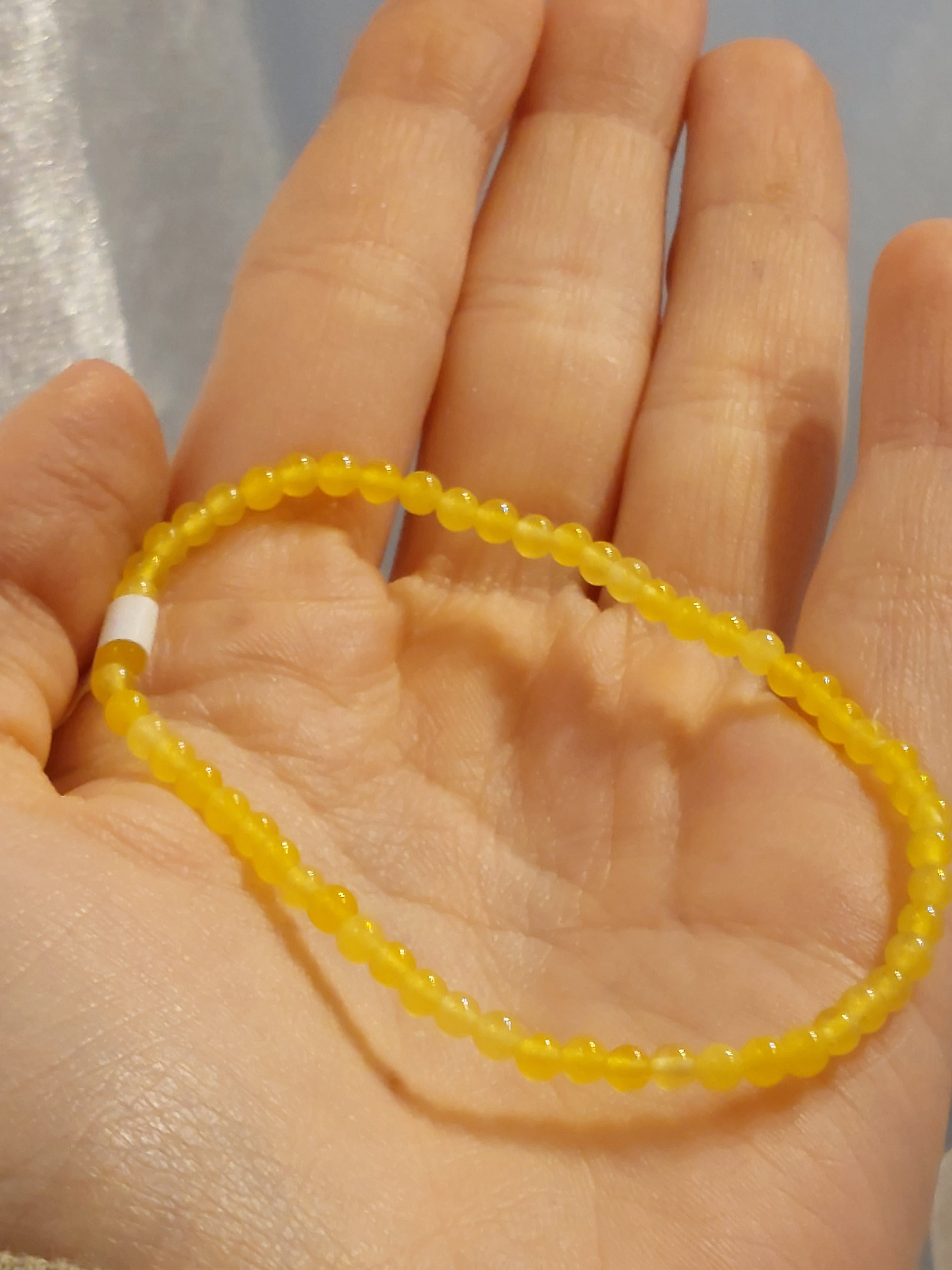 Yellow Jade Round Bead Bracelet - 3mm bead