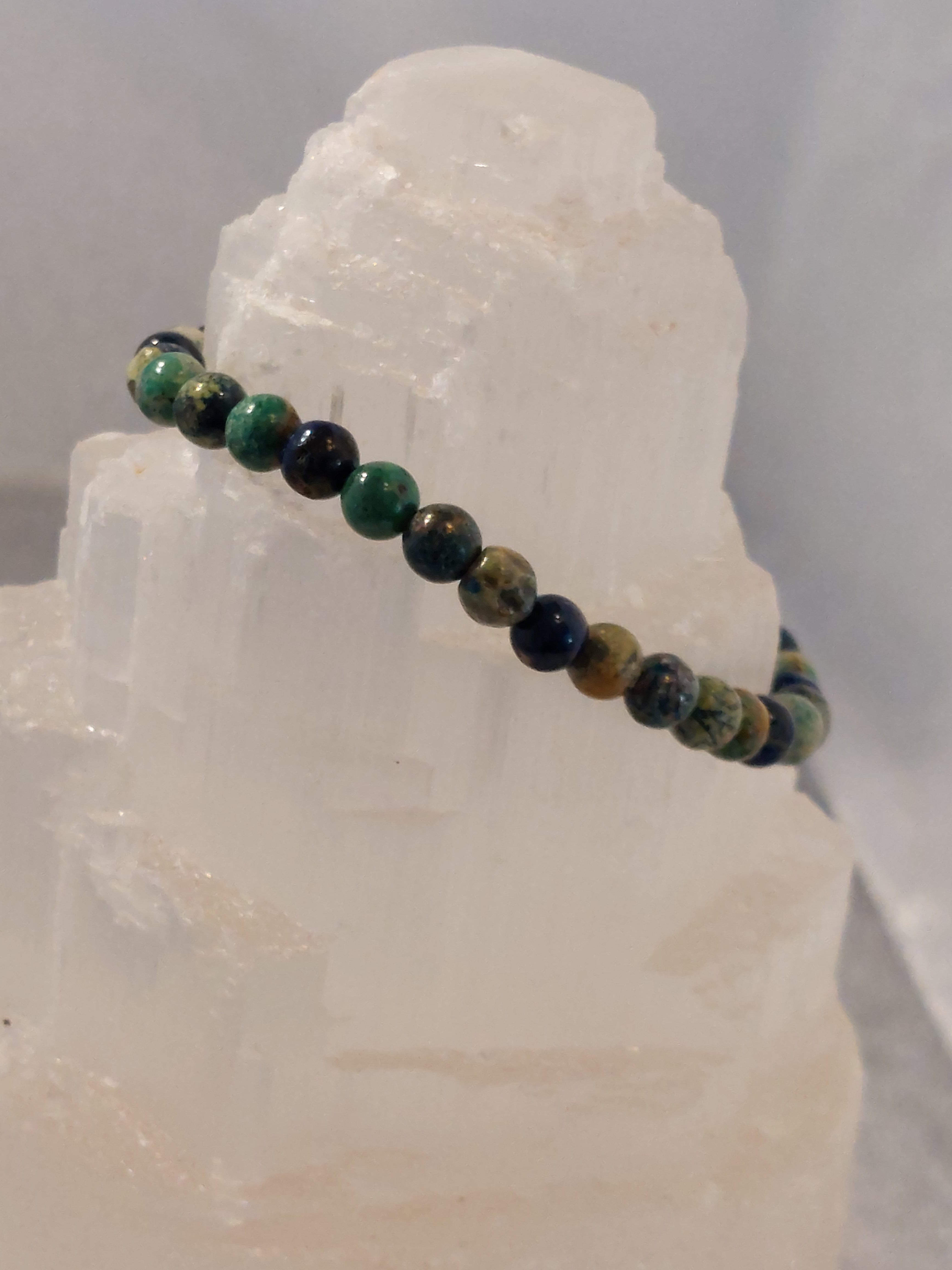 Malachite and Azurite Polished Bead Bracelet - 5mm Bead