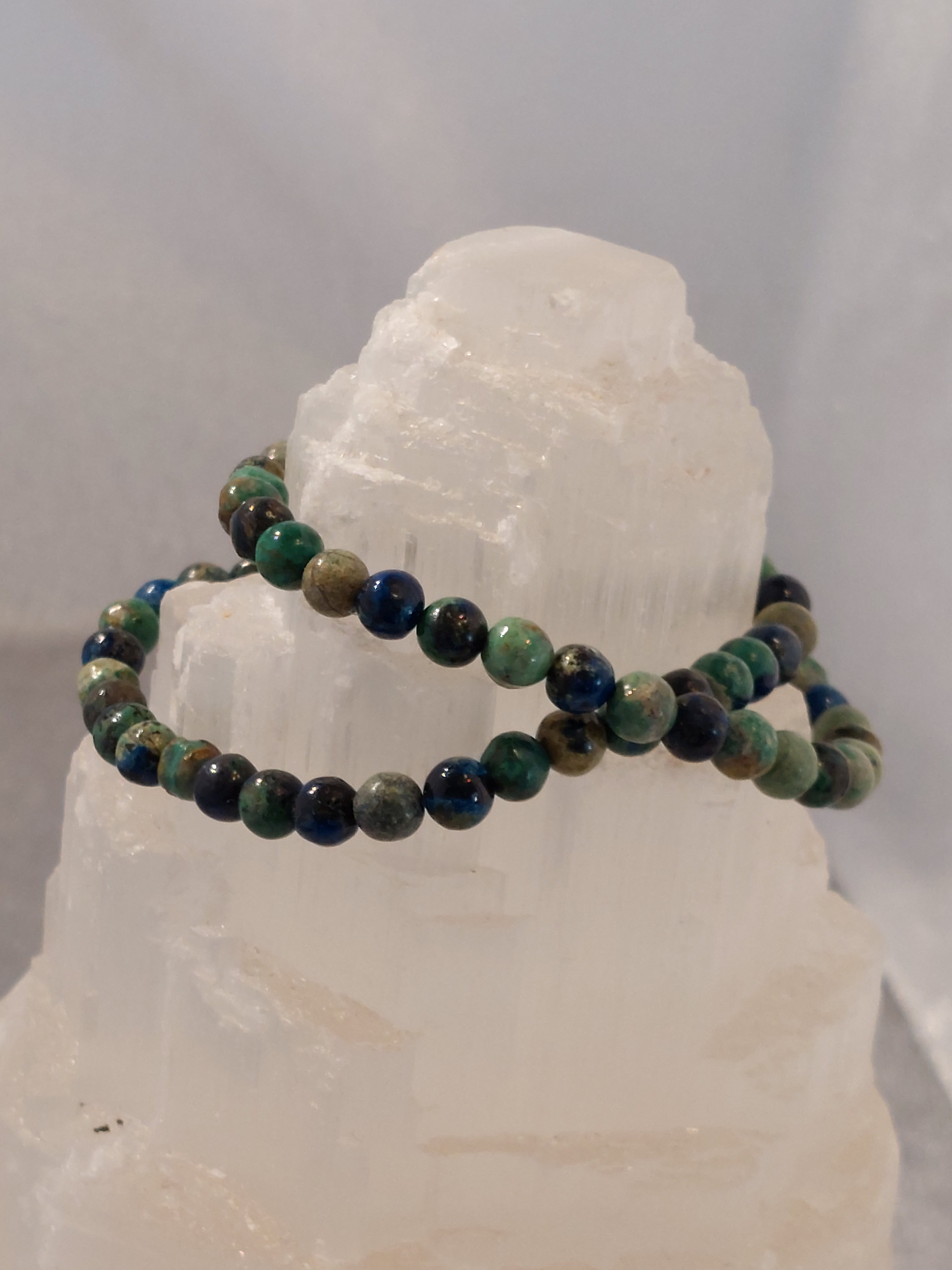 Malachite and Azurite Polished Bead Bracelet - 5mm Bead