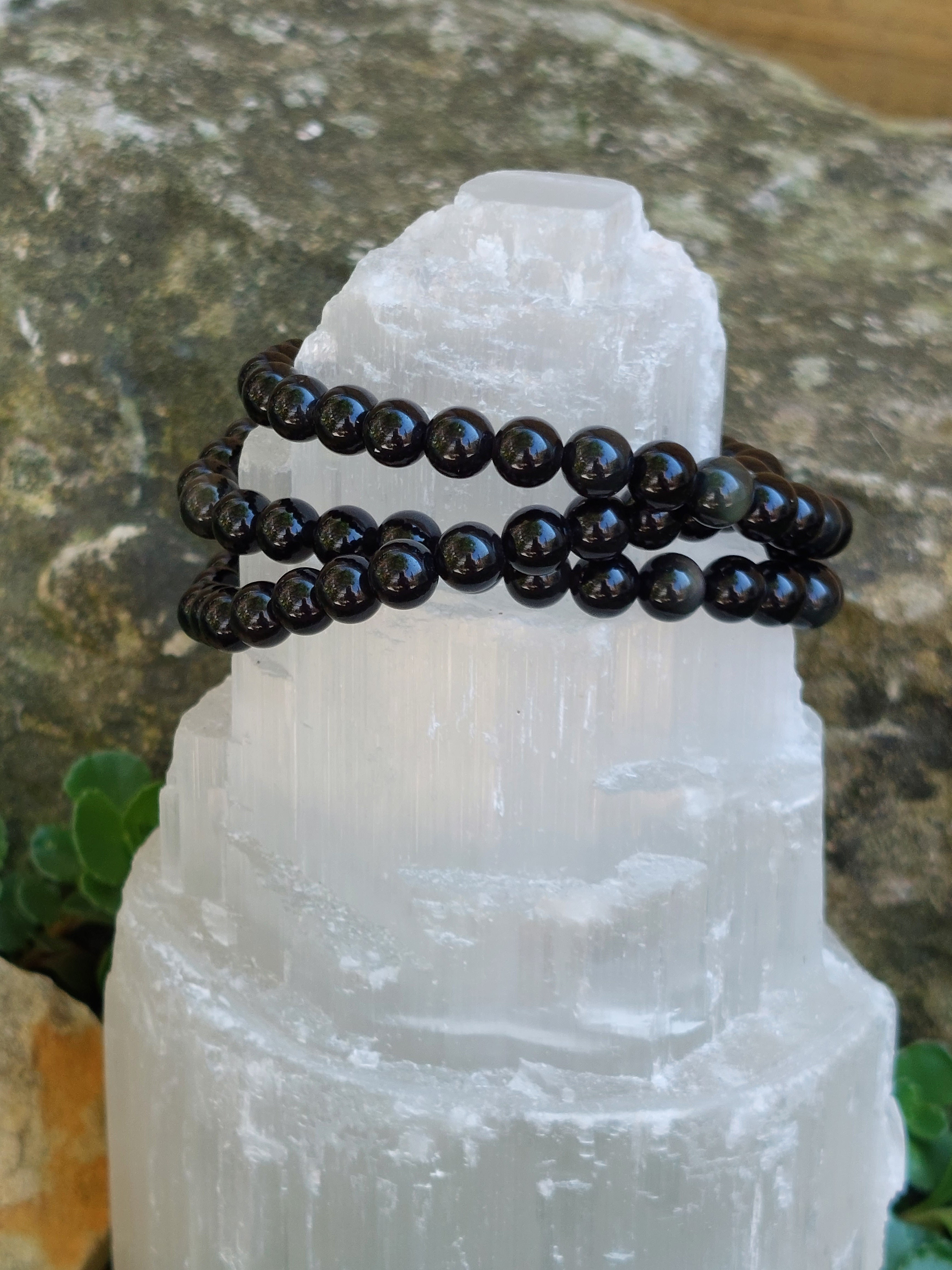Obsidian Polished Bead Bracelet - 6mm Bead