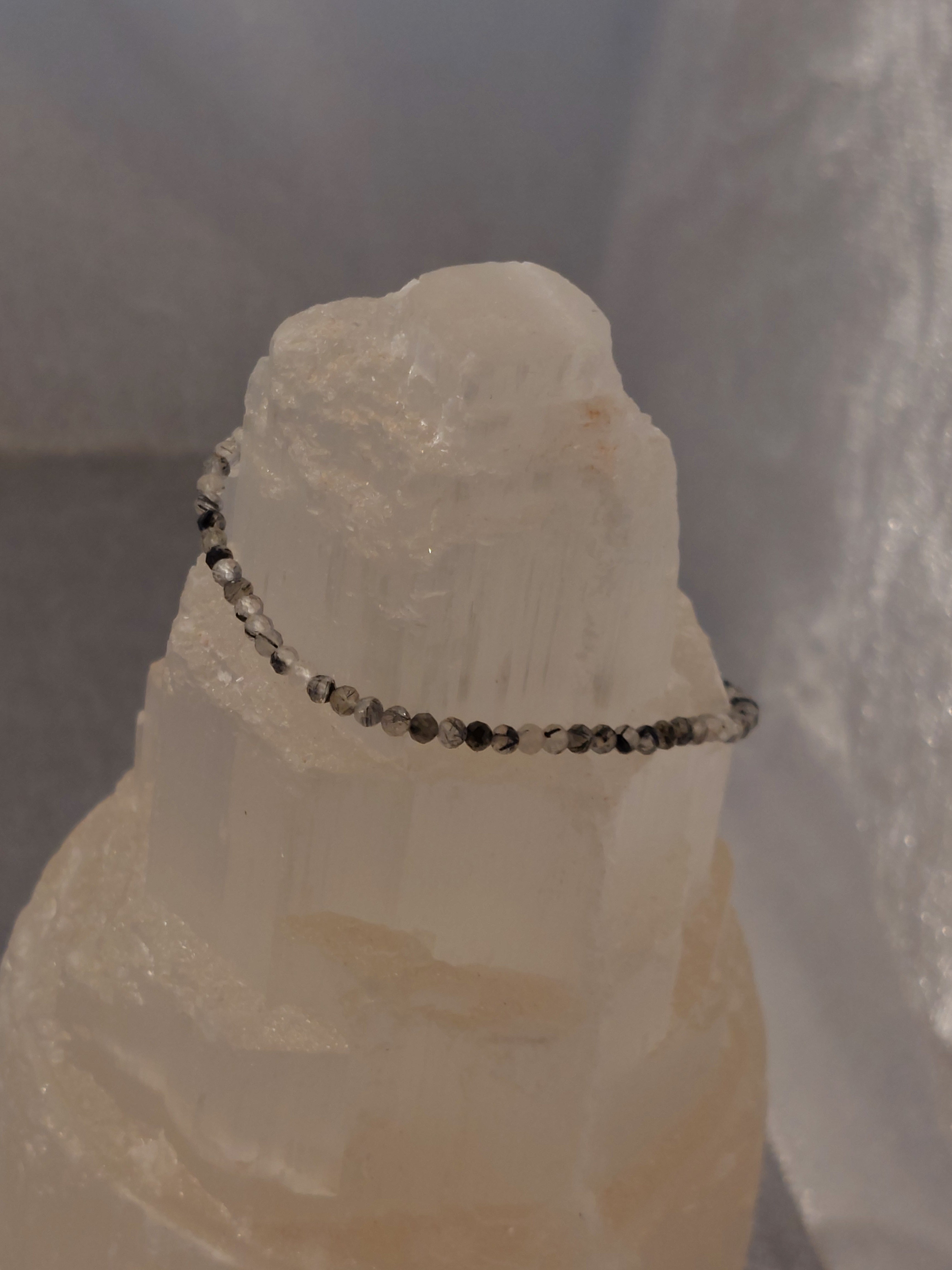 Tourmalinated Quartz Faceted Bead Bracelet - 3mm Bead