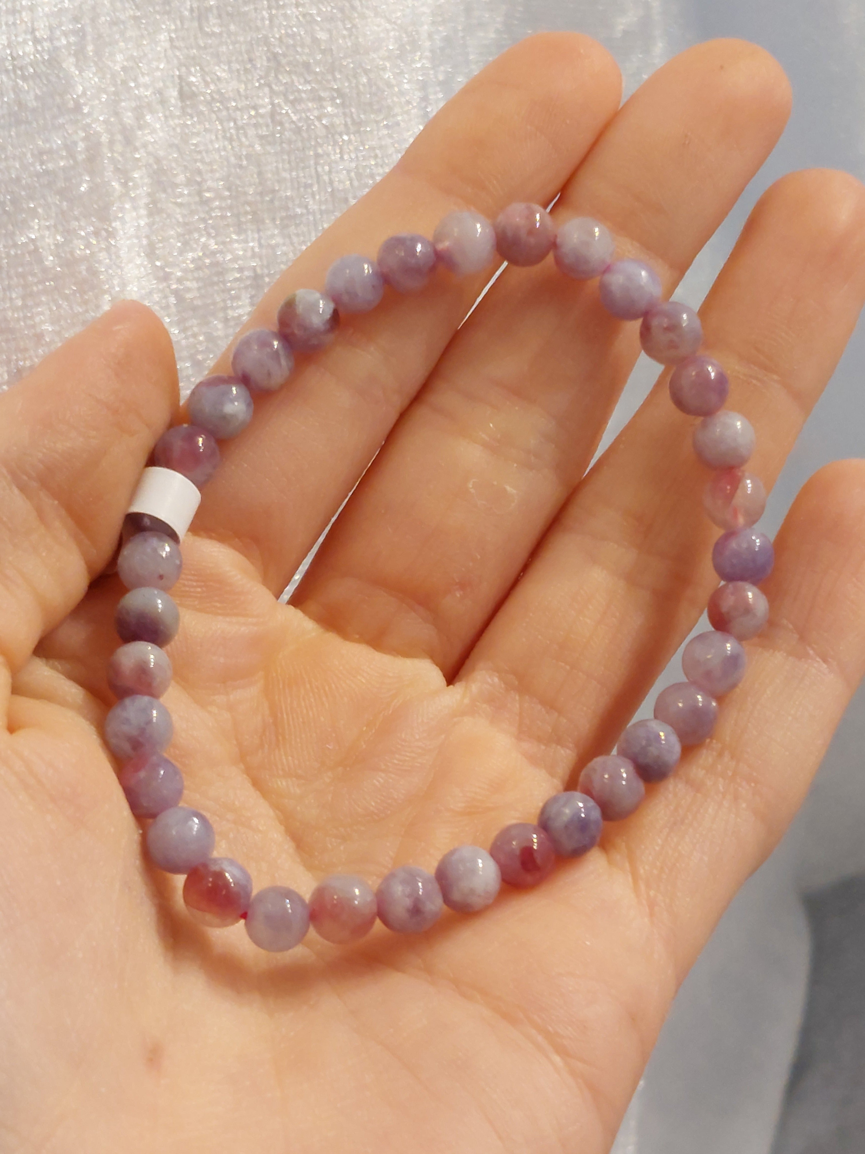 Lepidolite and Pink Tourmaline Polished Bead Bracelet - 5mm Bead