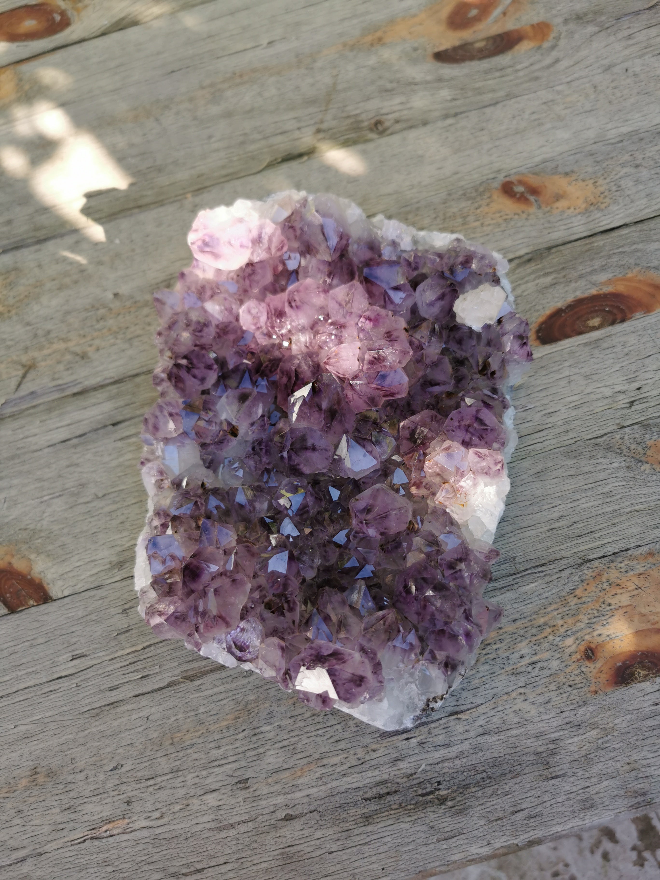 Amethyst Flat Bed Druse with Dog Tooth Calcite - Brazil