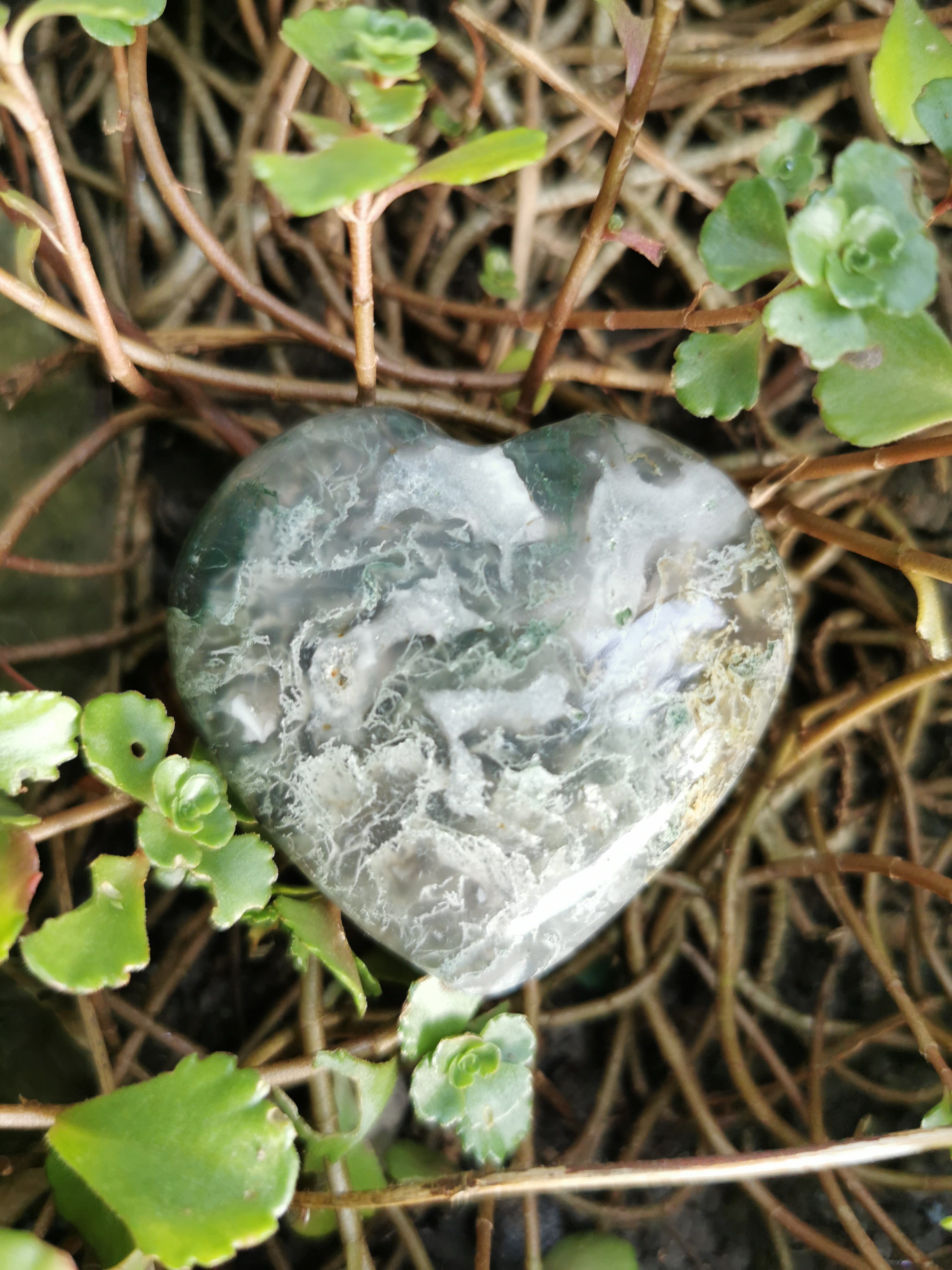 Moss Agate Heart - 5.5cm (width)
