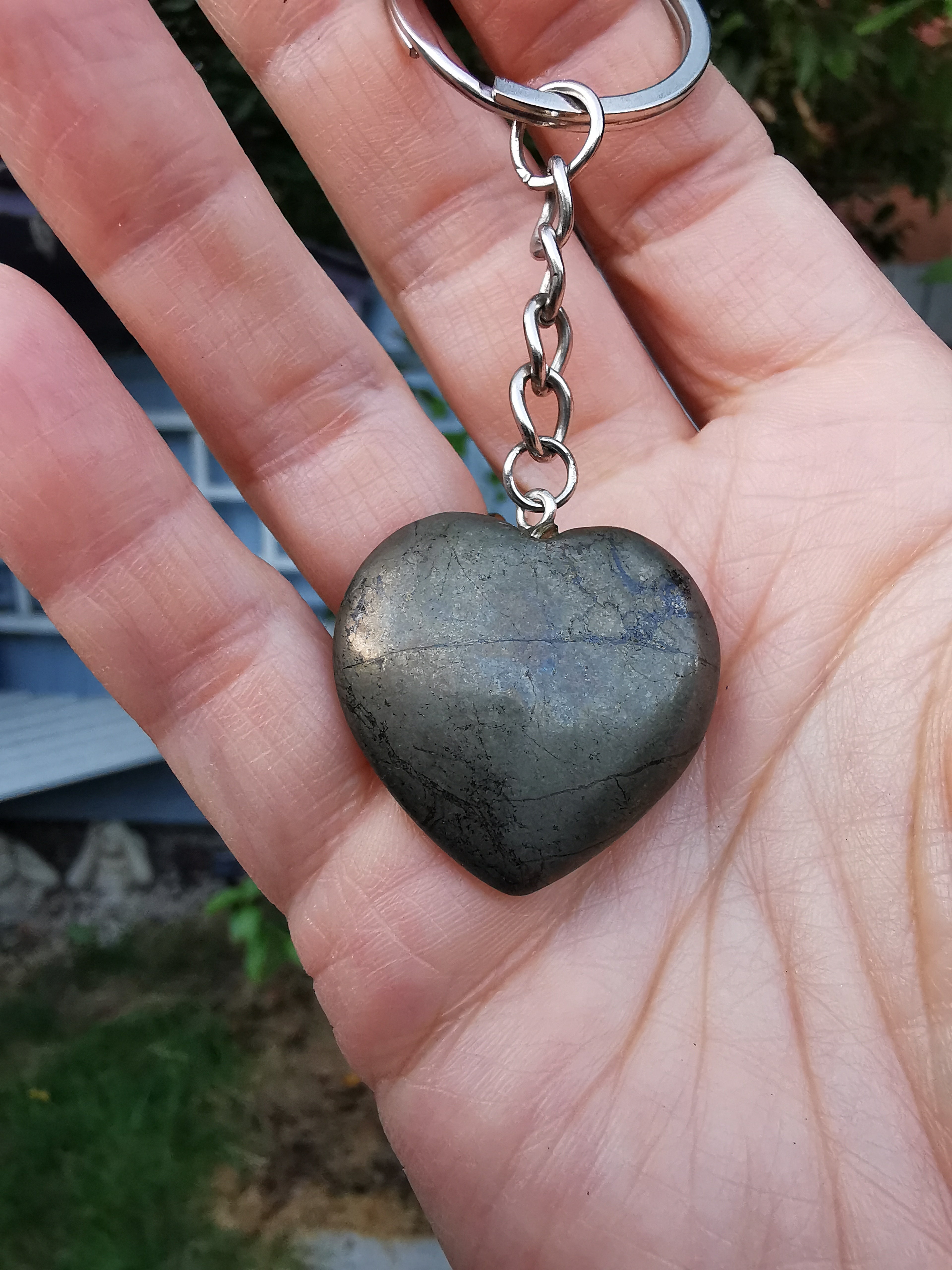 Pyrite Heart Keyring - 3cm (width)