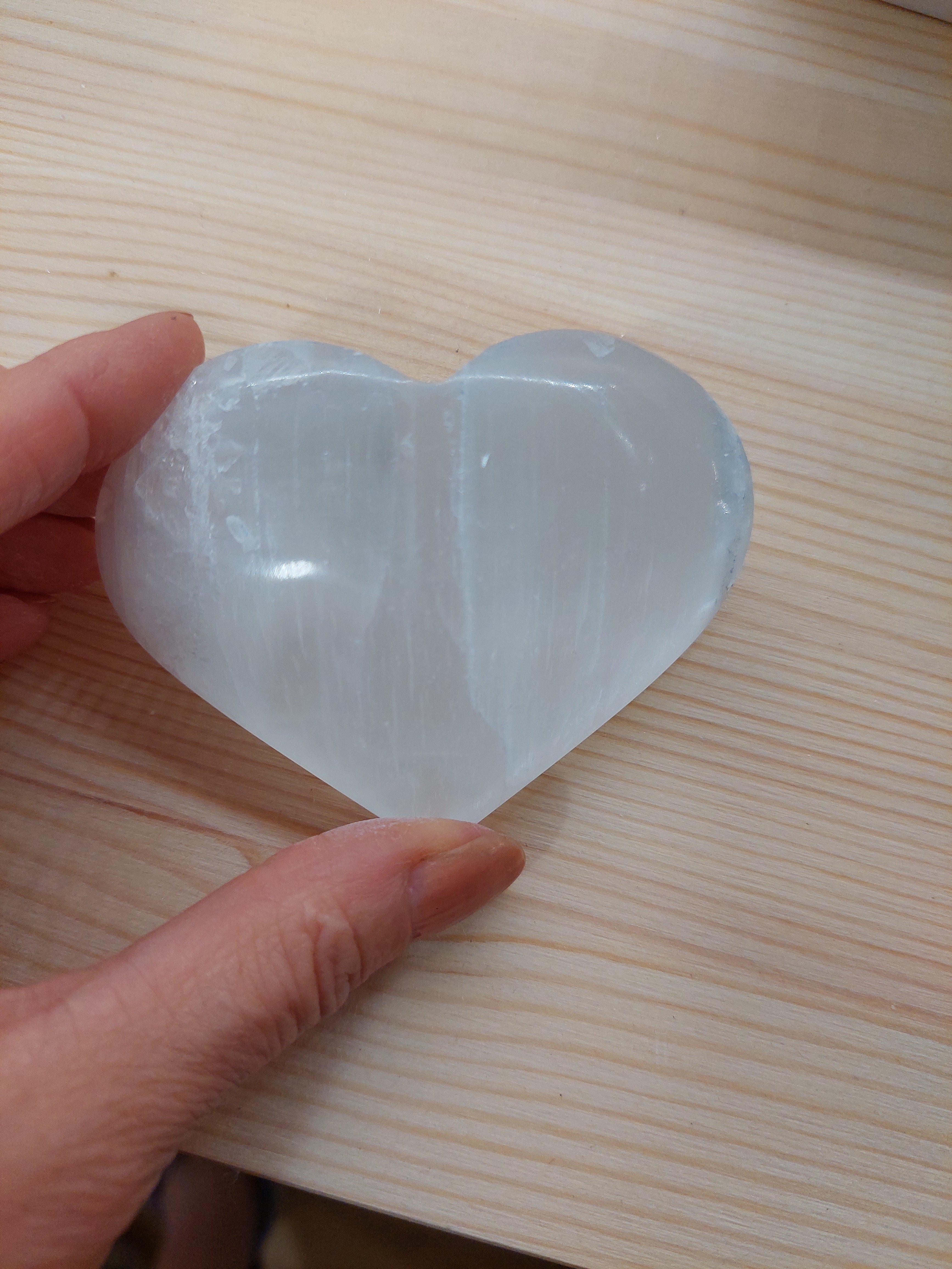 Selenite Flower of Life Engraved Heart - 7.6cm (width)