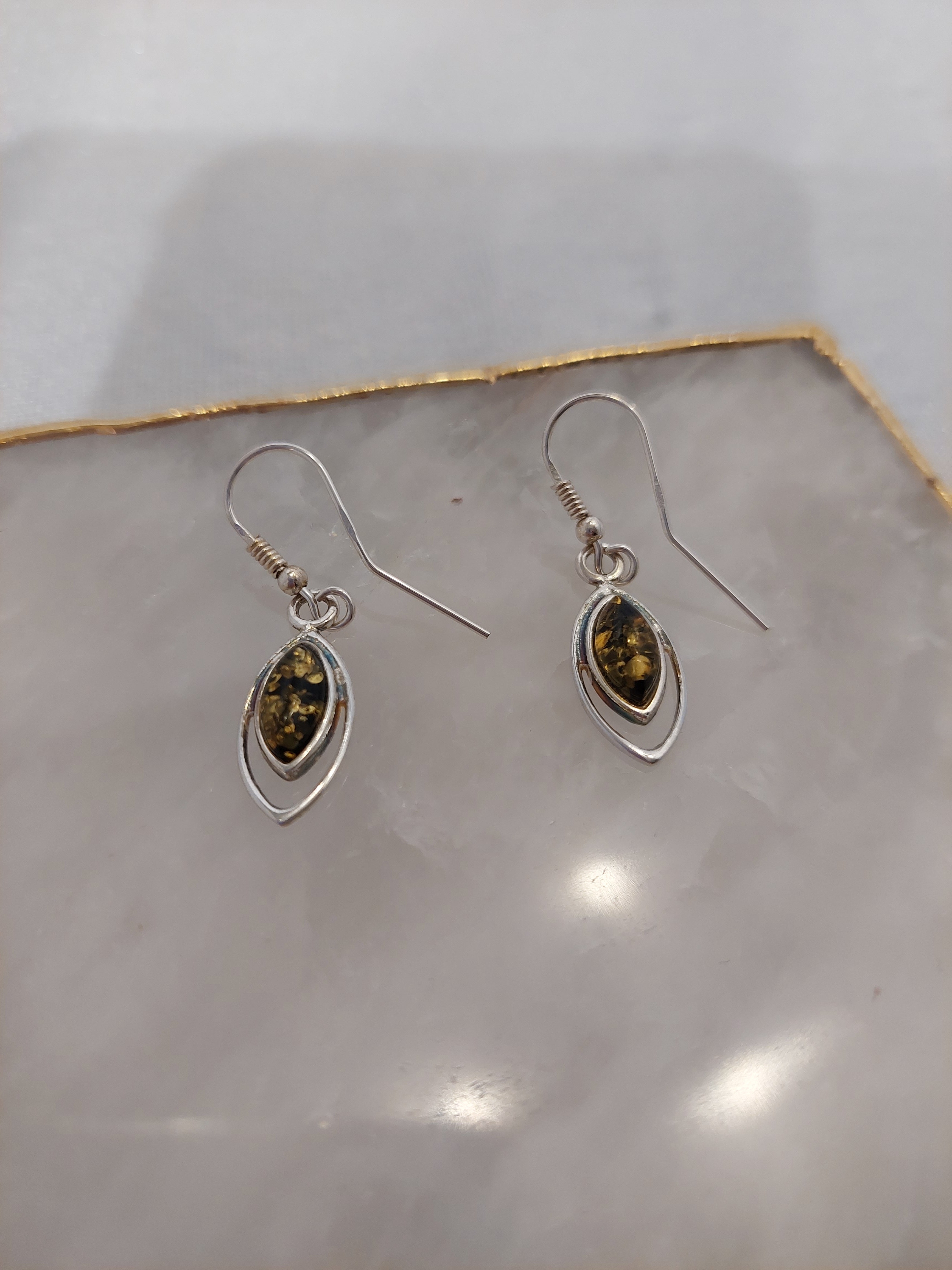  Shaped Green Amber Stone set in Sterling Silver 