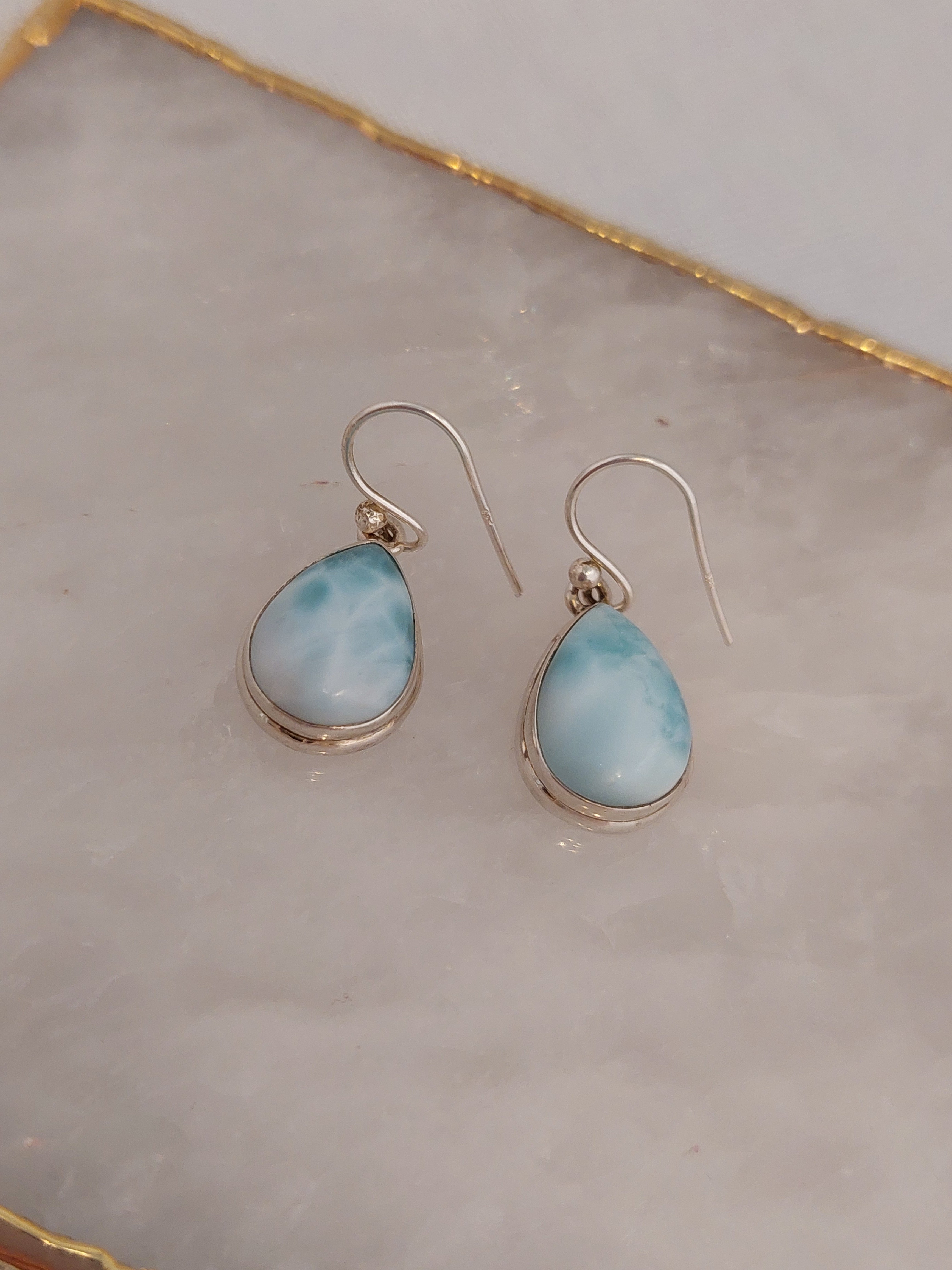 Larimar Teadrop Drop Earrings - 925 Sterling Silver