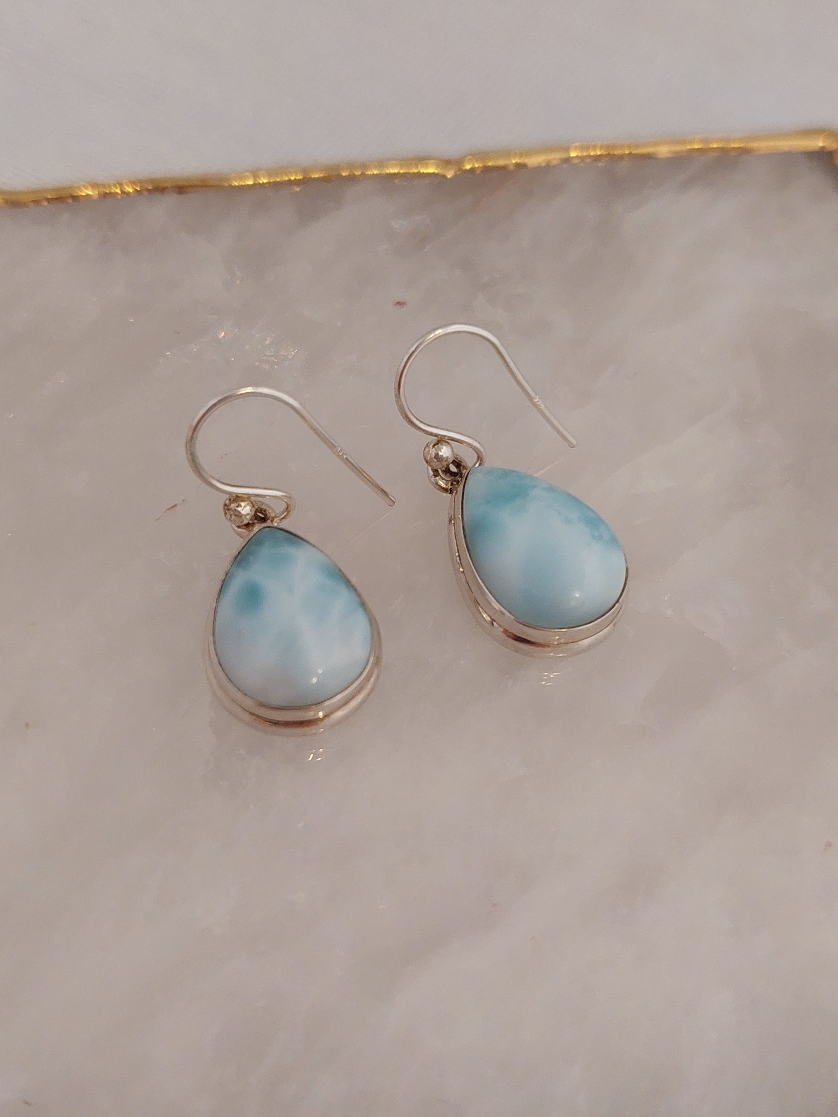 Larimar Teadrop Drop Earrings - 925 Sterling Silver