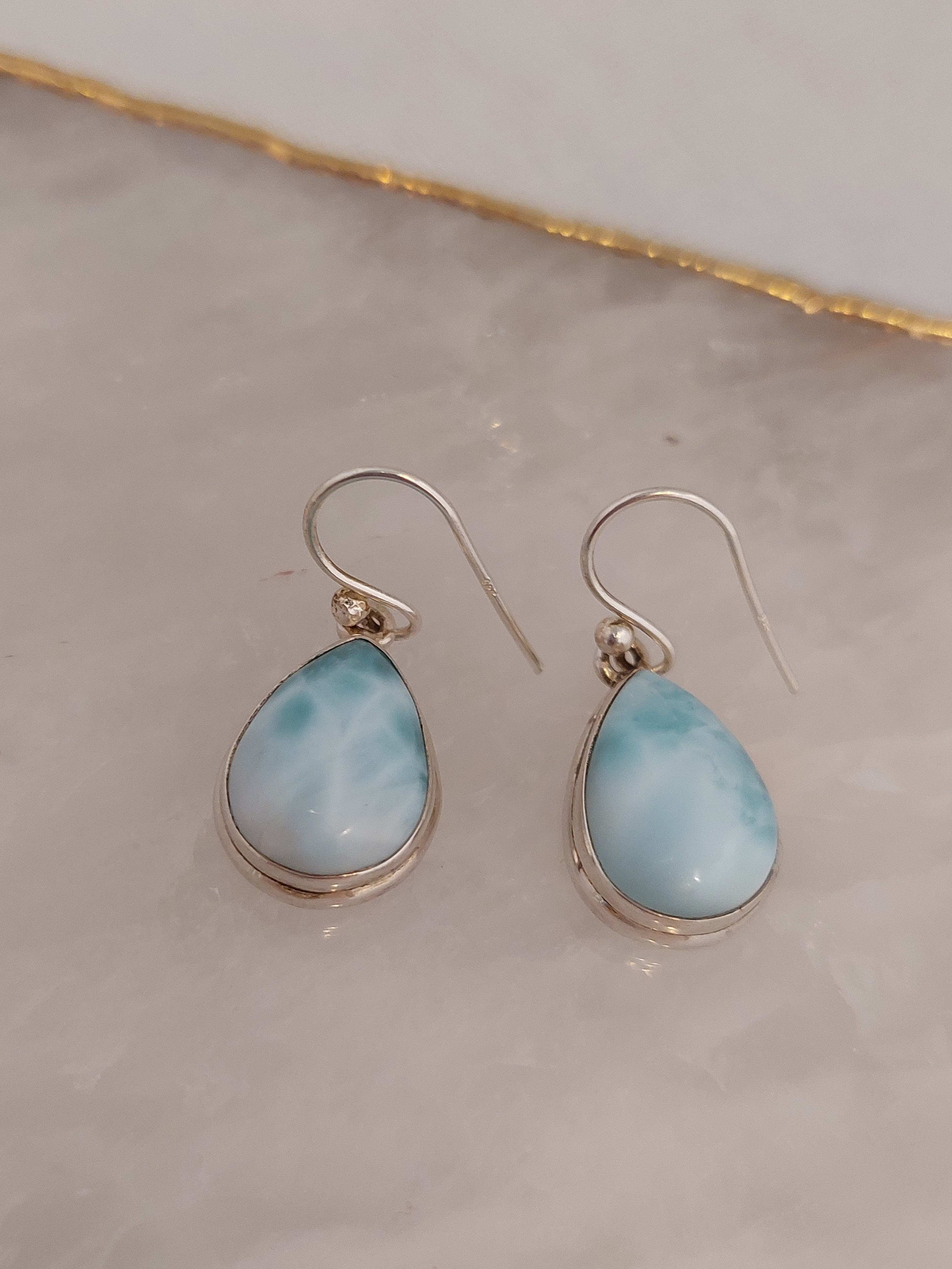 Larimar Teadrop Drop Earrings - 925 Sterling Silver