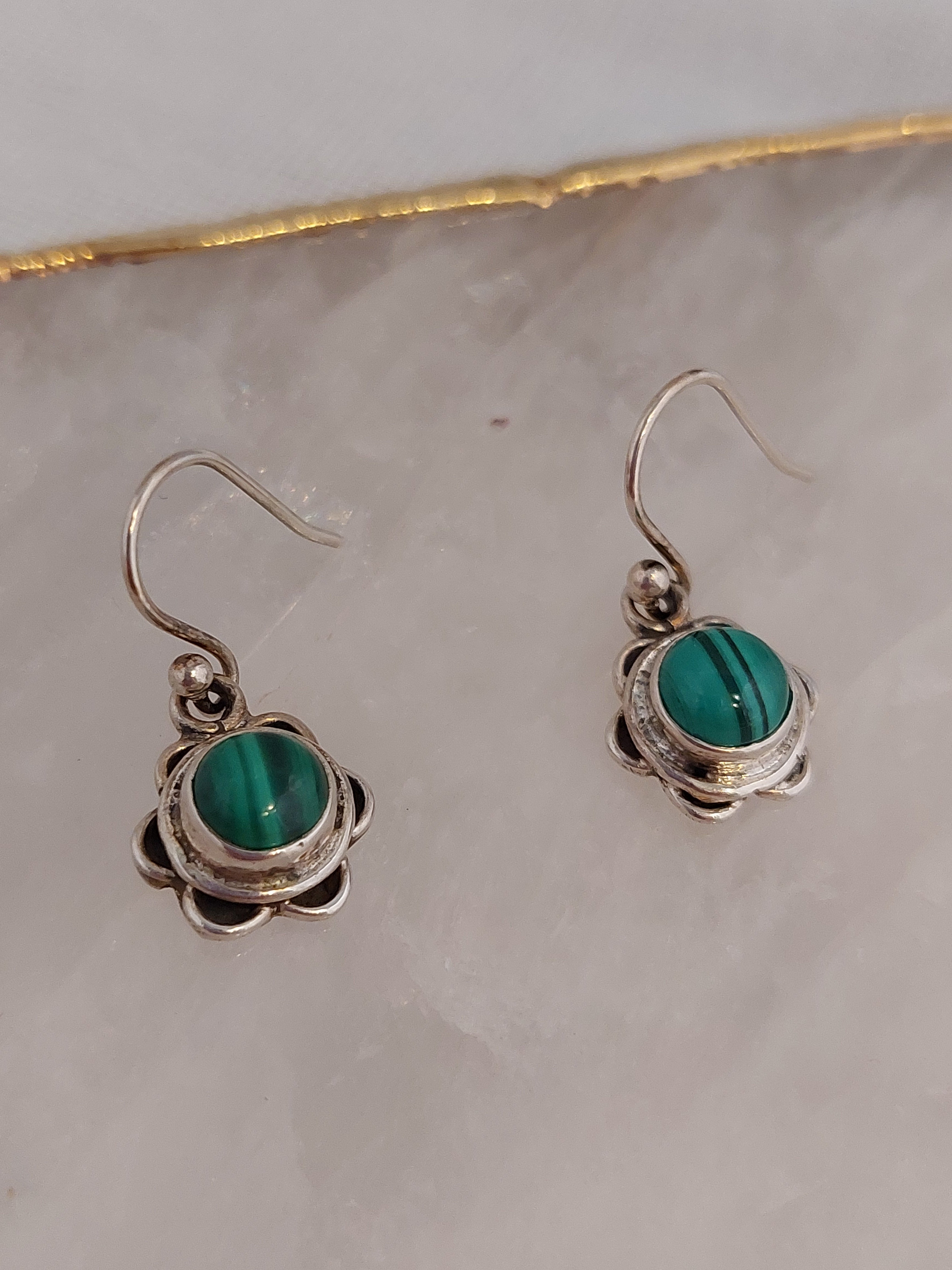 Malachite Flower Drop Earrings