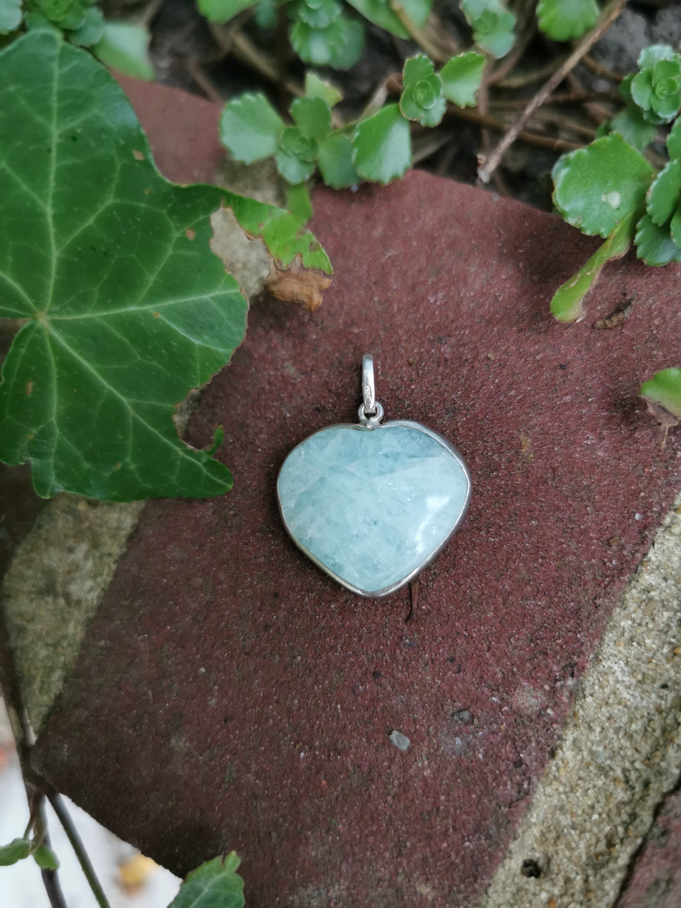 Aquamarine Heart Pendant - 925 Sterling Silver