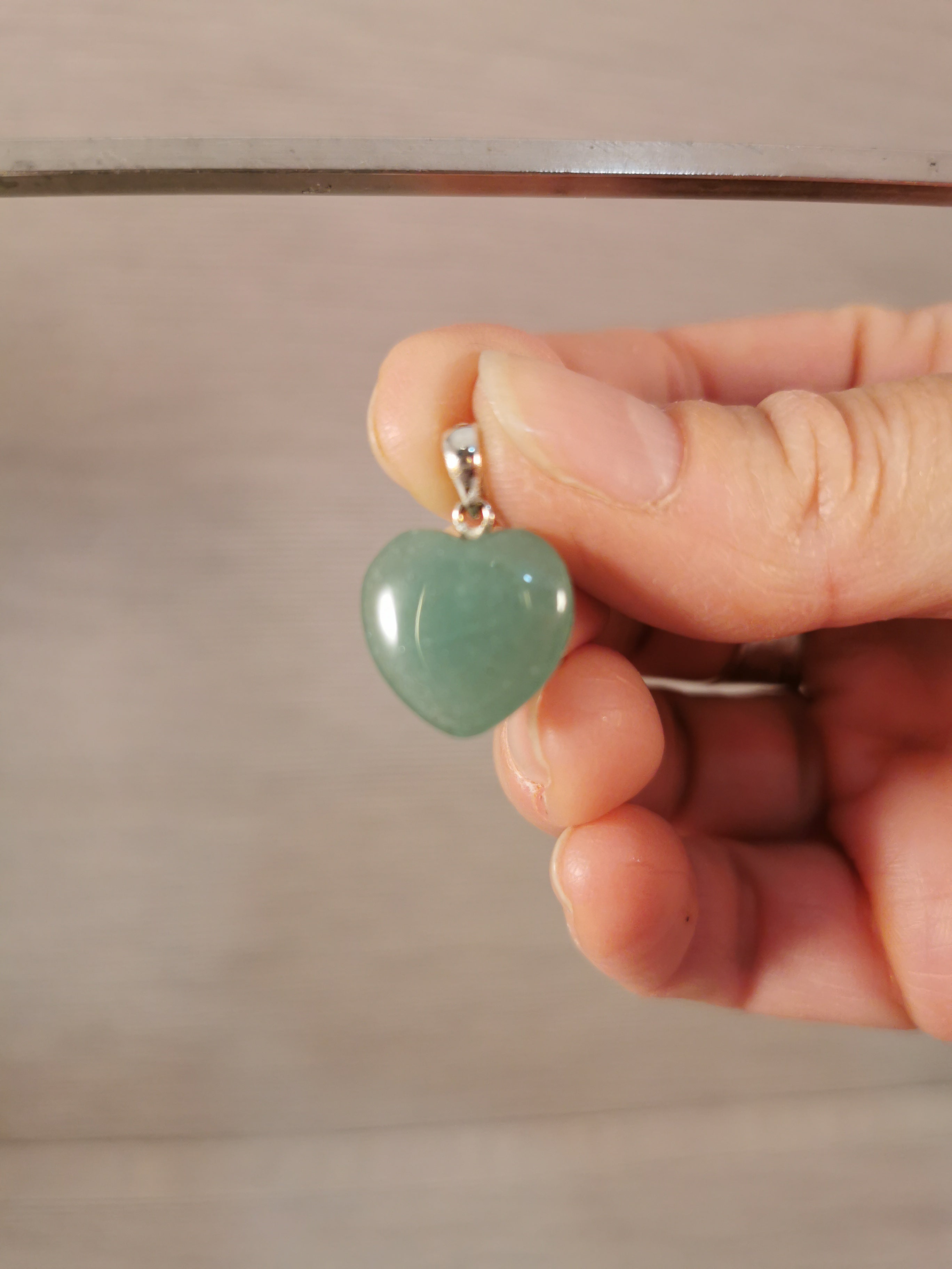 Green Aventurine Heart Pendant with Sterling Silver Bail