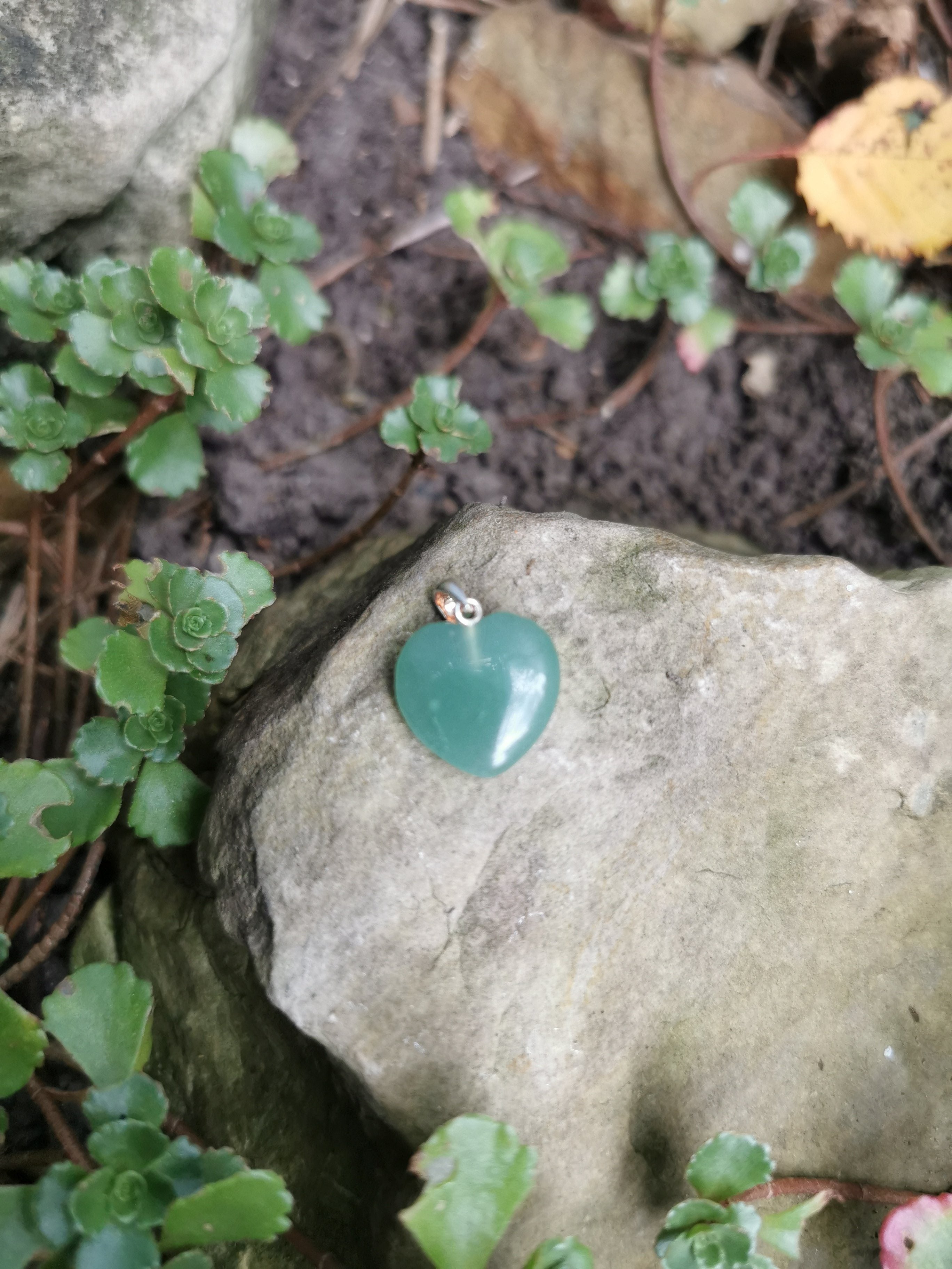 Green Aventurine Heart Pendant with Sterling Silver Bail