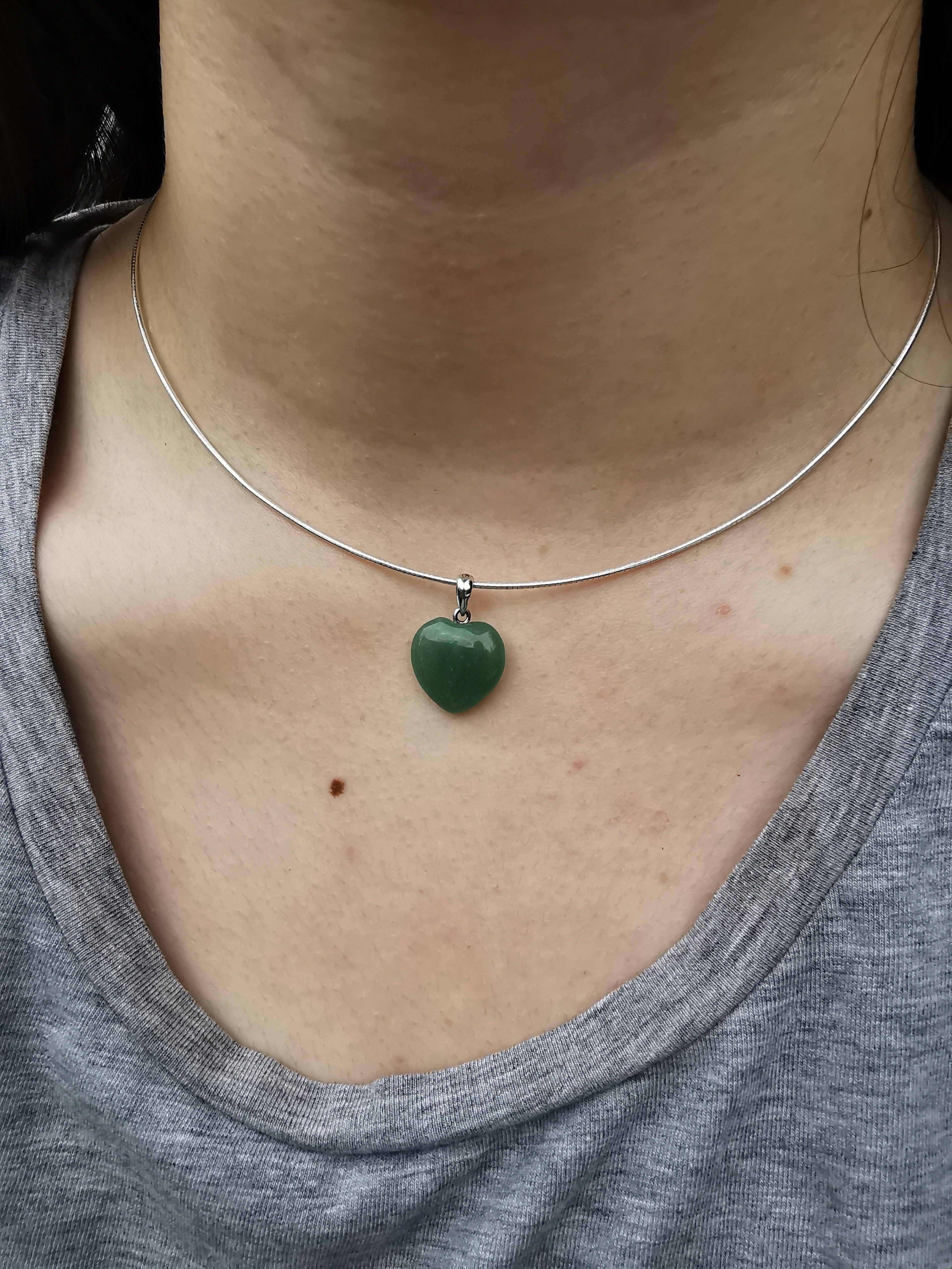 Green Aventurine Heart Pendant with Sterling Silver Bail