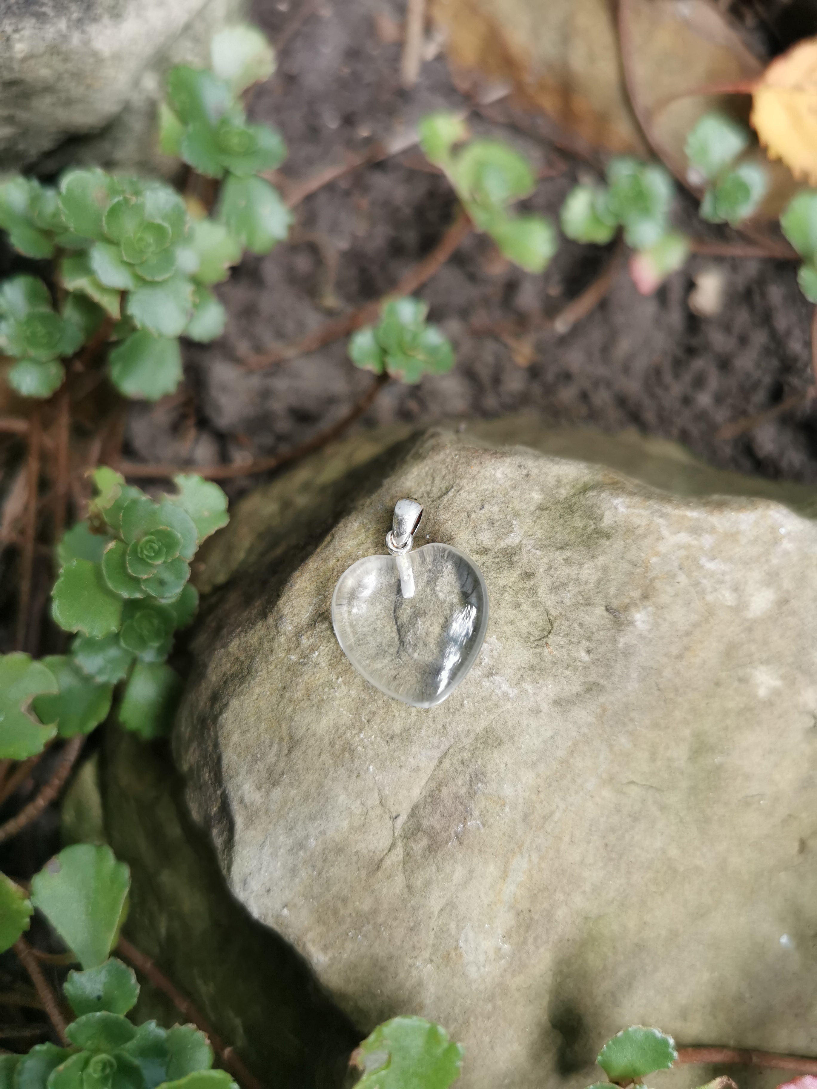 Clear Quartz Heart Pendant with Sterling Silver Bail