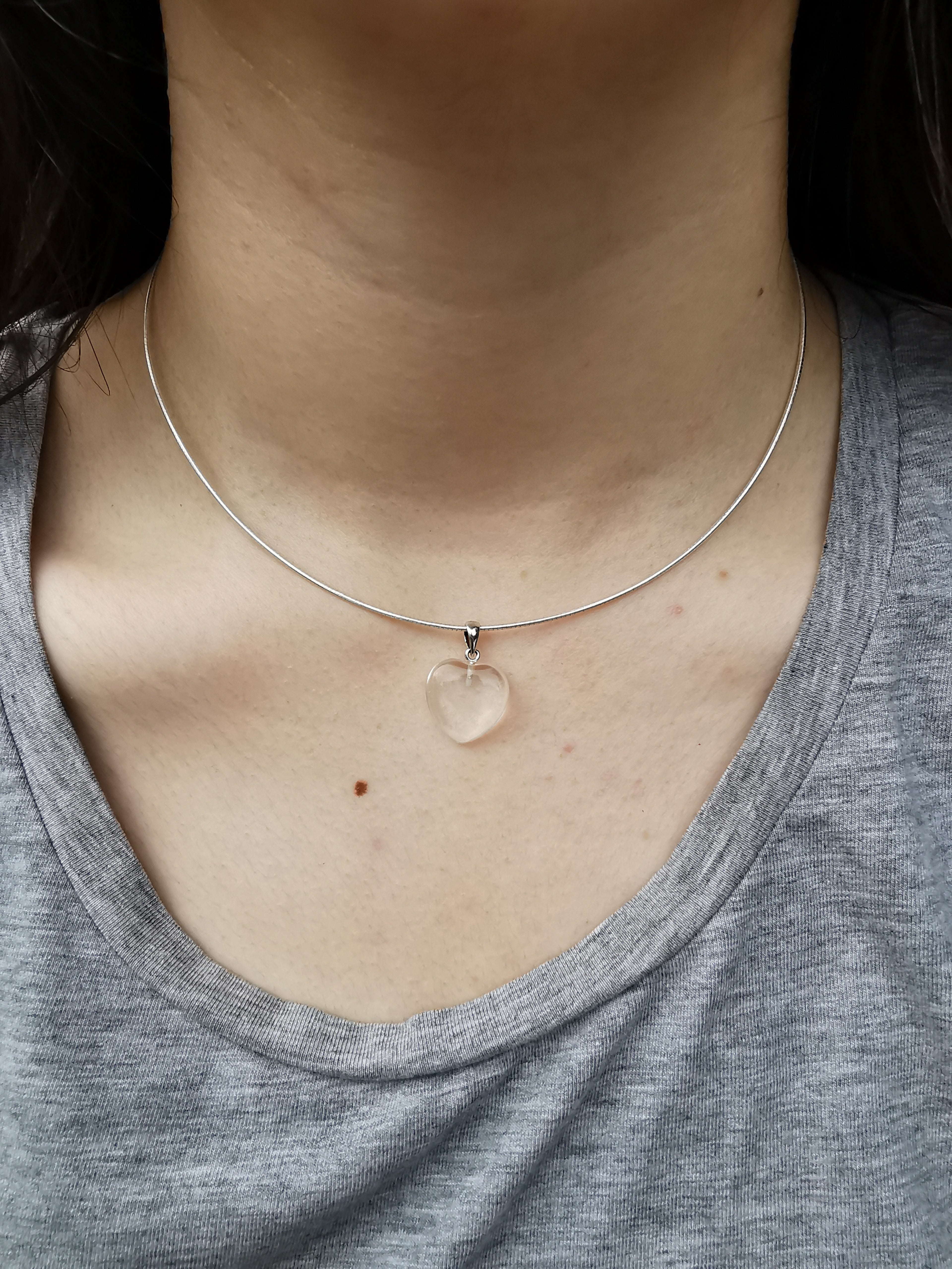 Clear Quartz Heart Pendant with Sterling Silver Bail