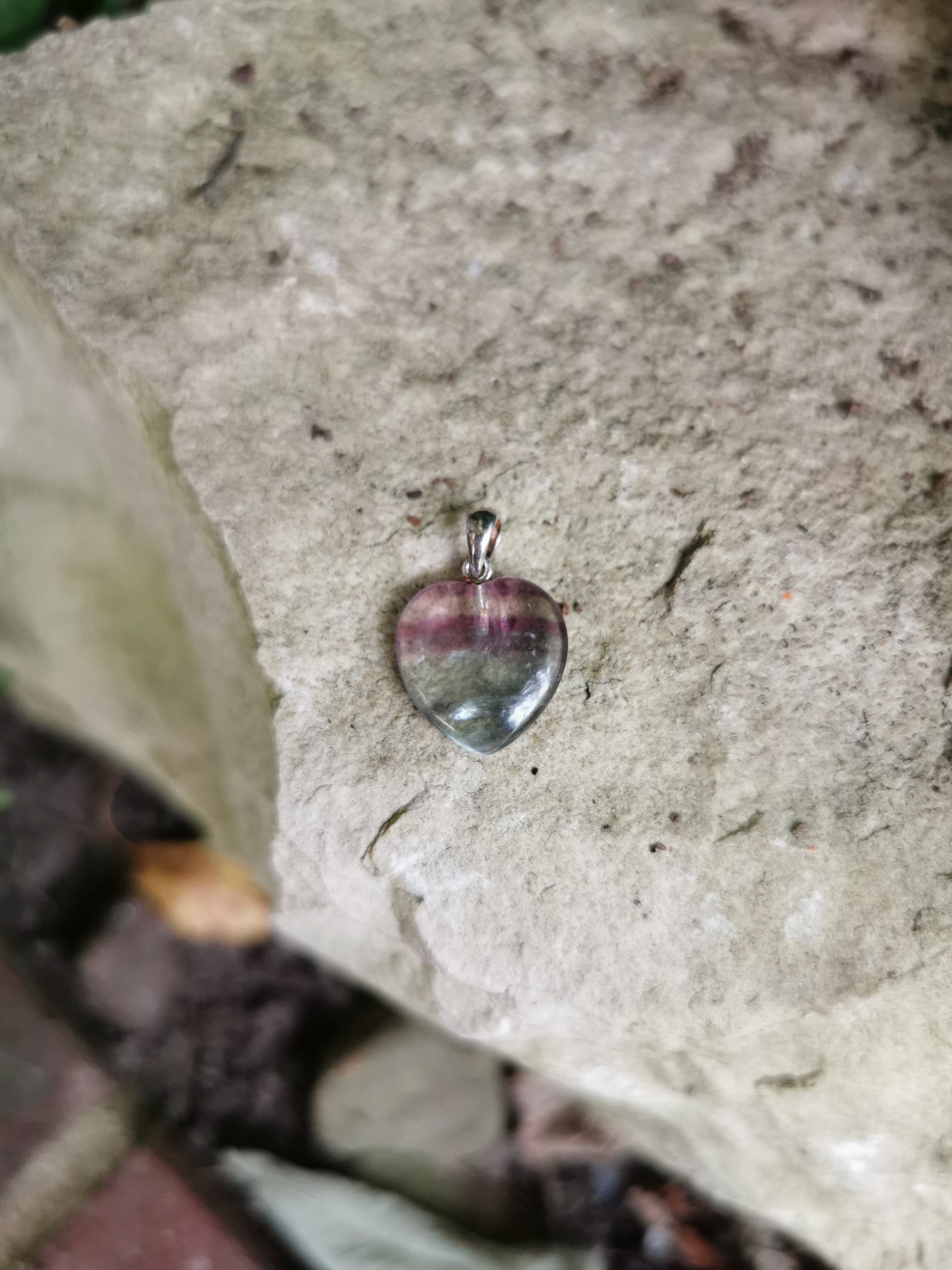Fluorite Heart Pendant with Sterling Silver Bail