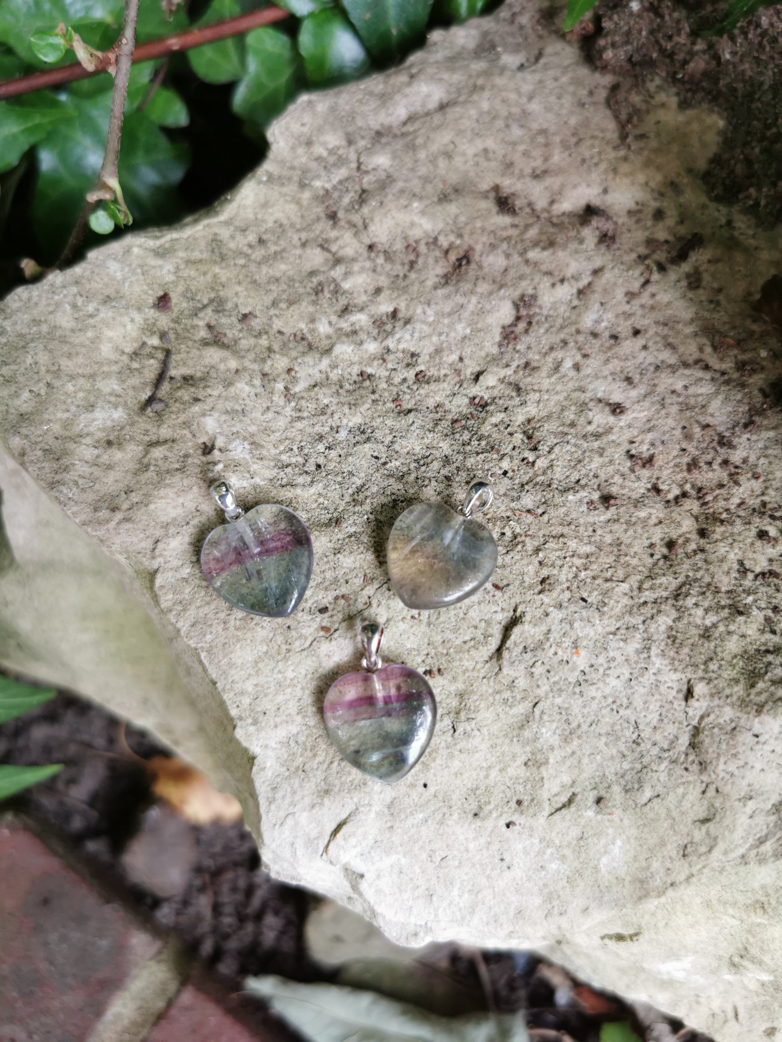Fluorite Heart Pendant with Sterling Silver Bail