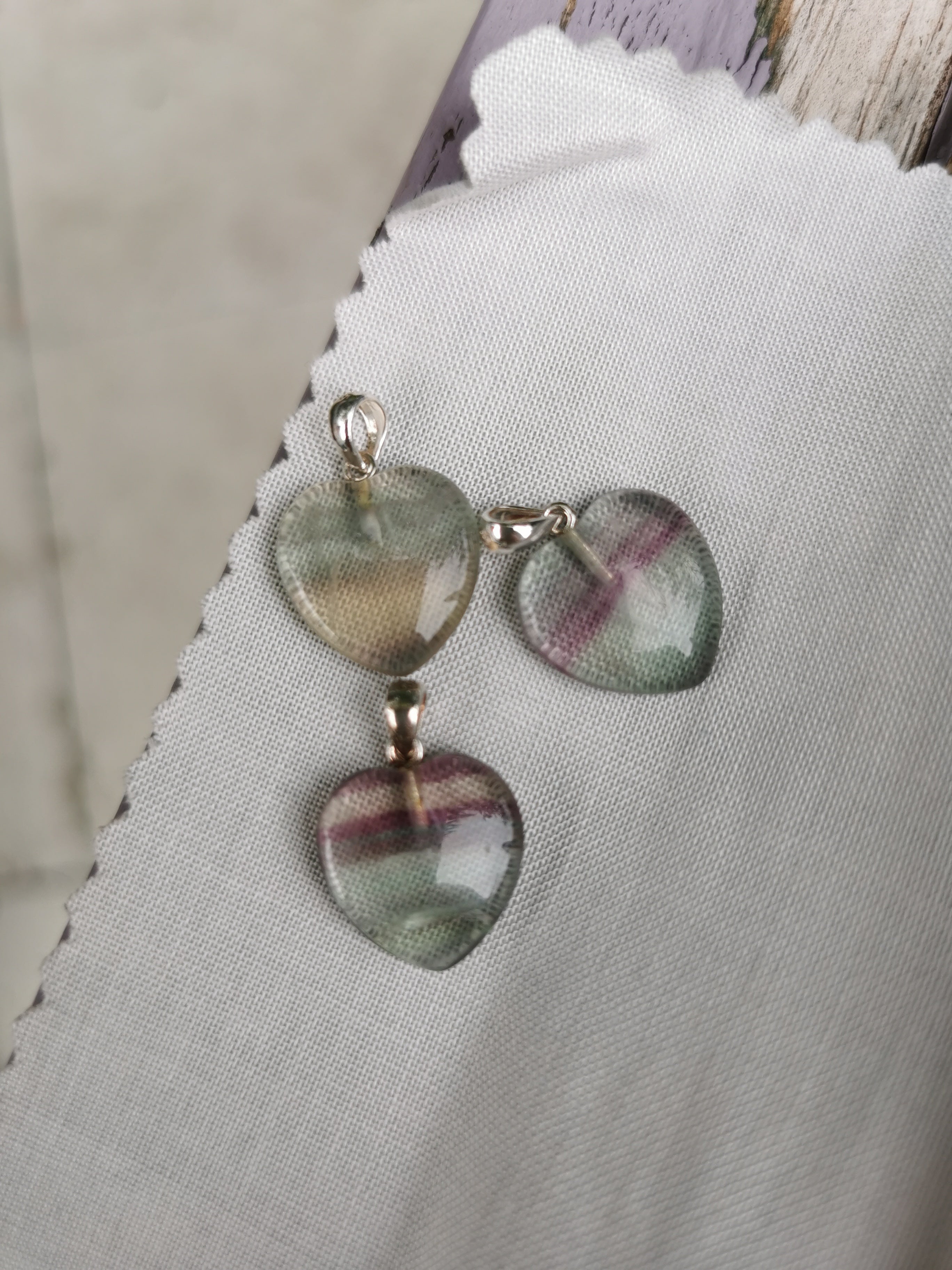 Fluorite Heart Pendant with Sterling Silver Bail