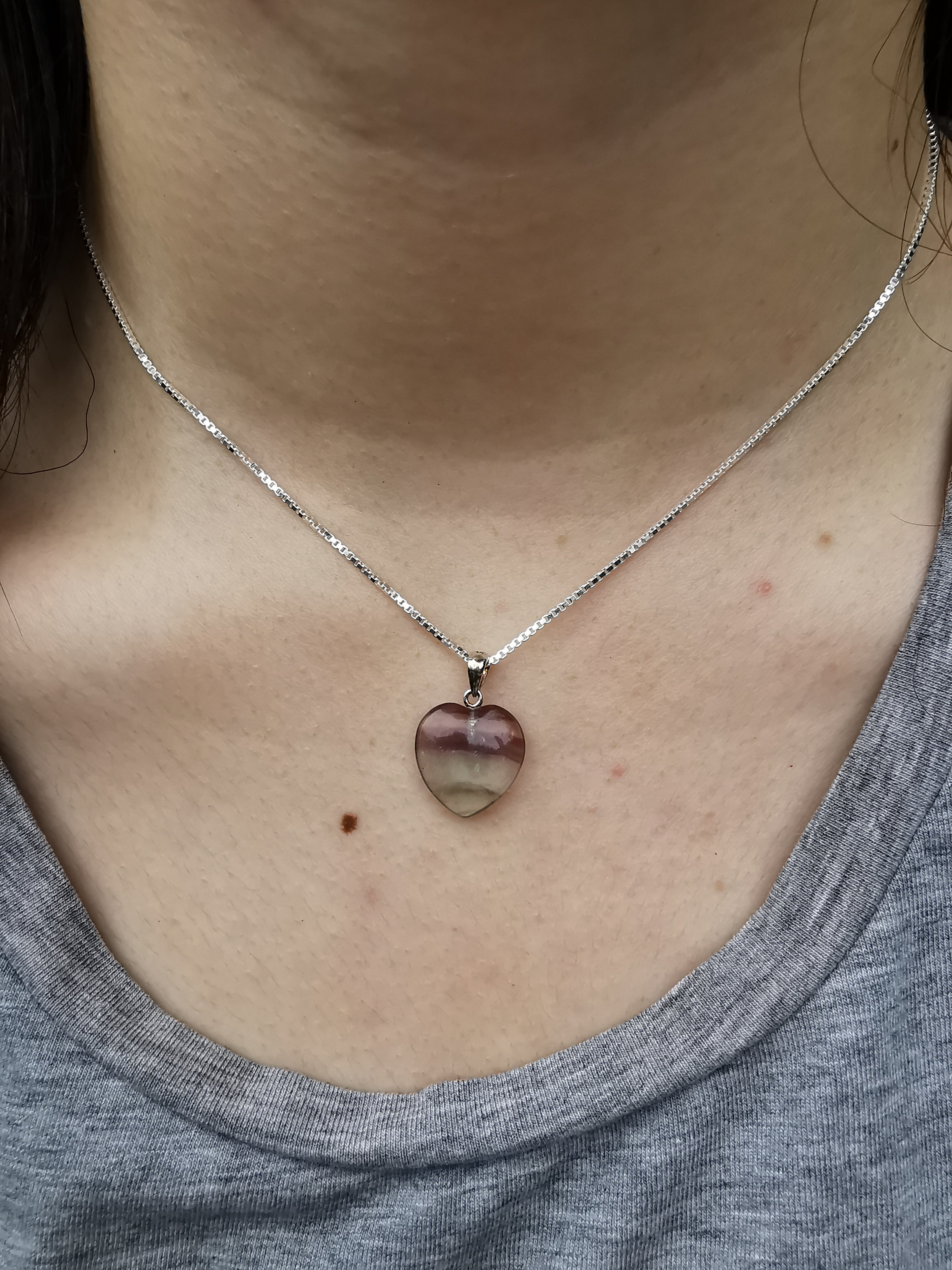 Fluorite Heart Pendant with Sterling Silver Bail
