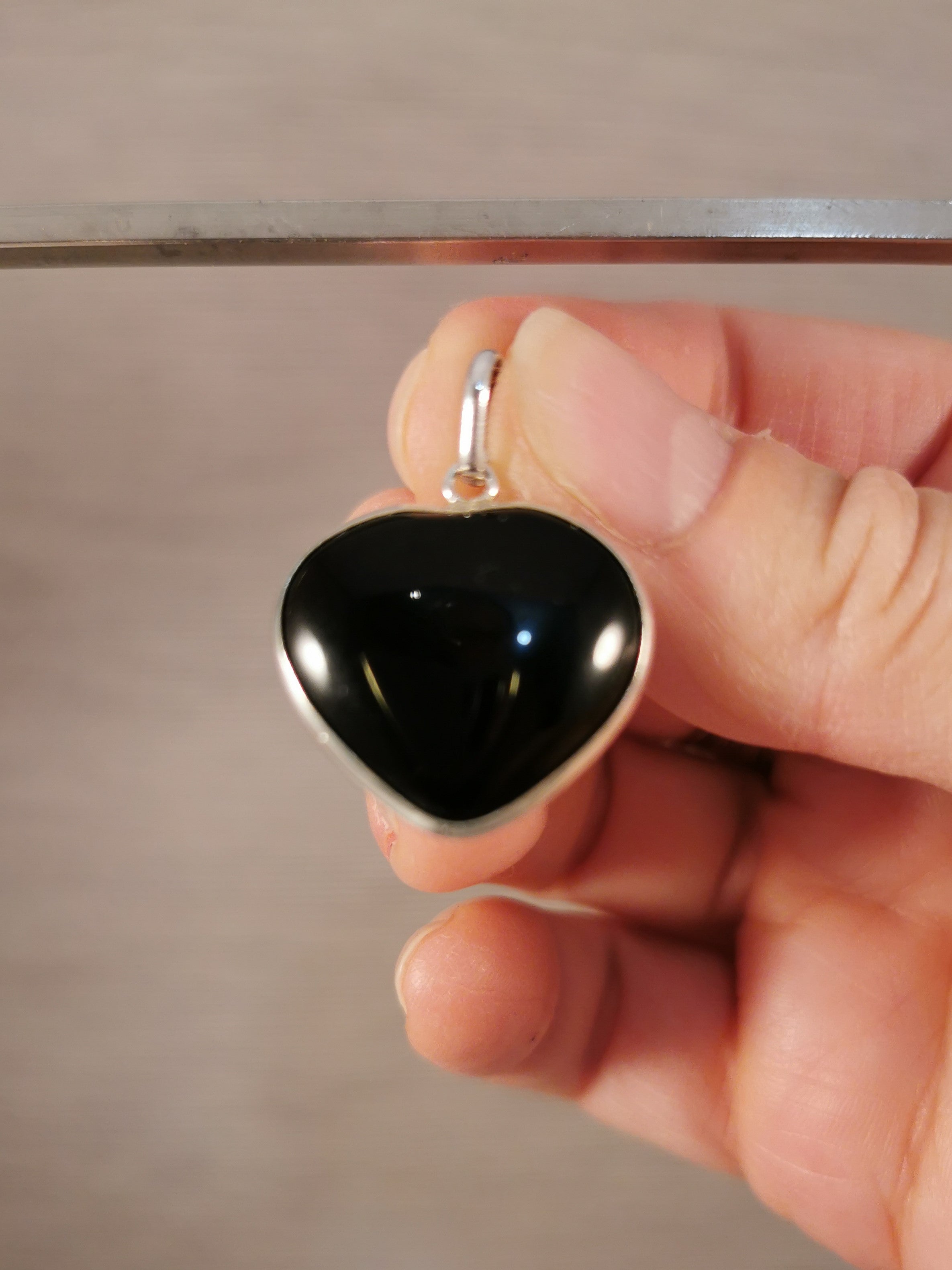 Black Onyx Heart Pendant - 925 Sterling Silver
