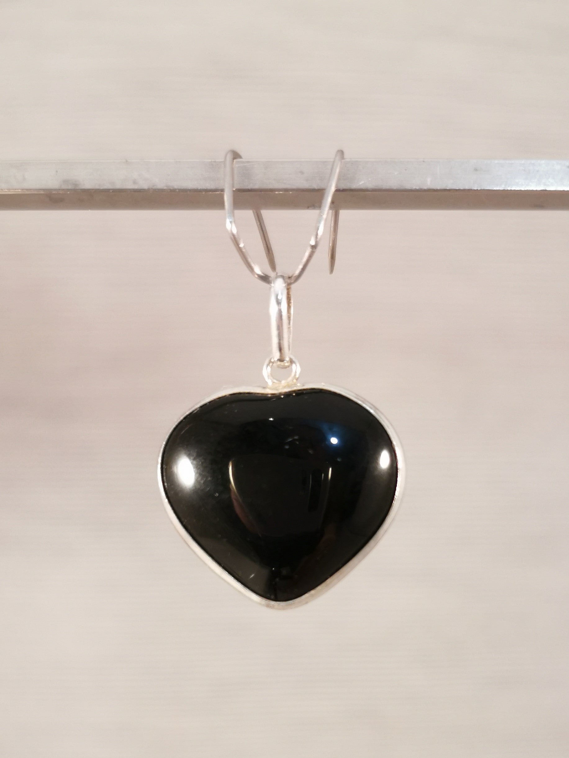 Black Onyx Heart Pendant - 925 Sterling Silver