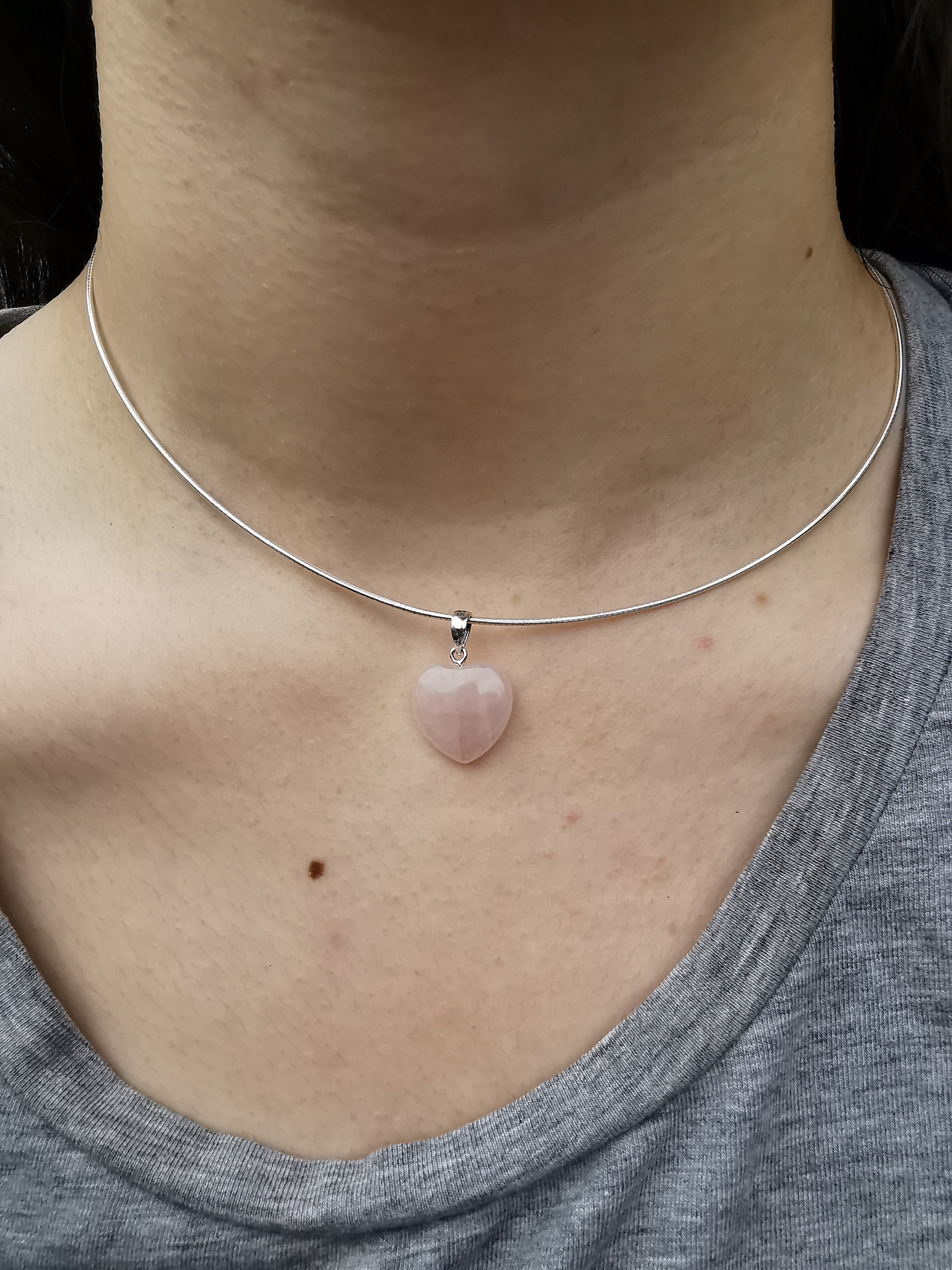 Rose Quartz Heart Pendant with Sterling Silver Bail