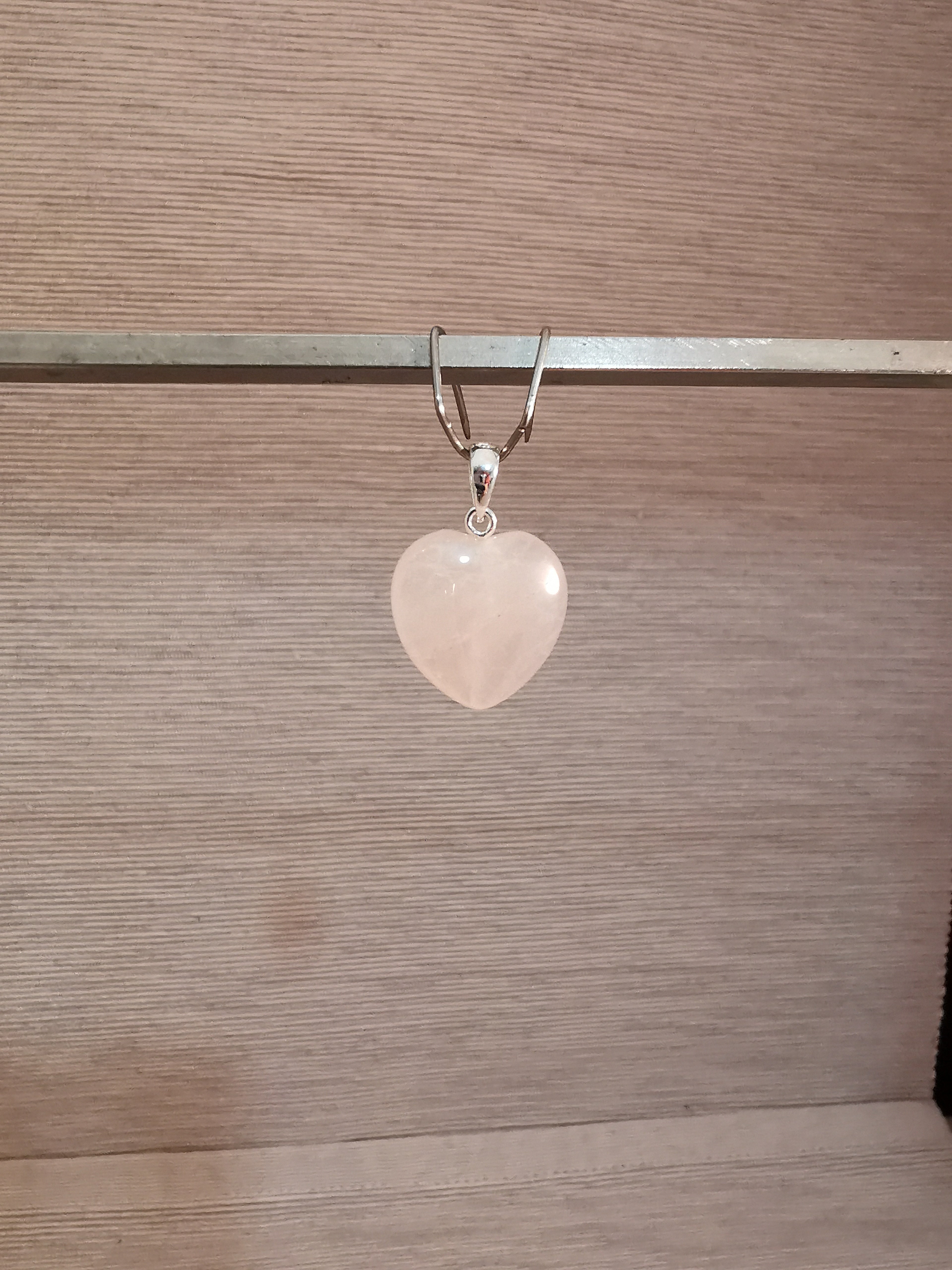 Rose Quartz Heart Pendant with Sterling Silver Bail