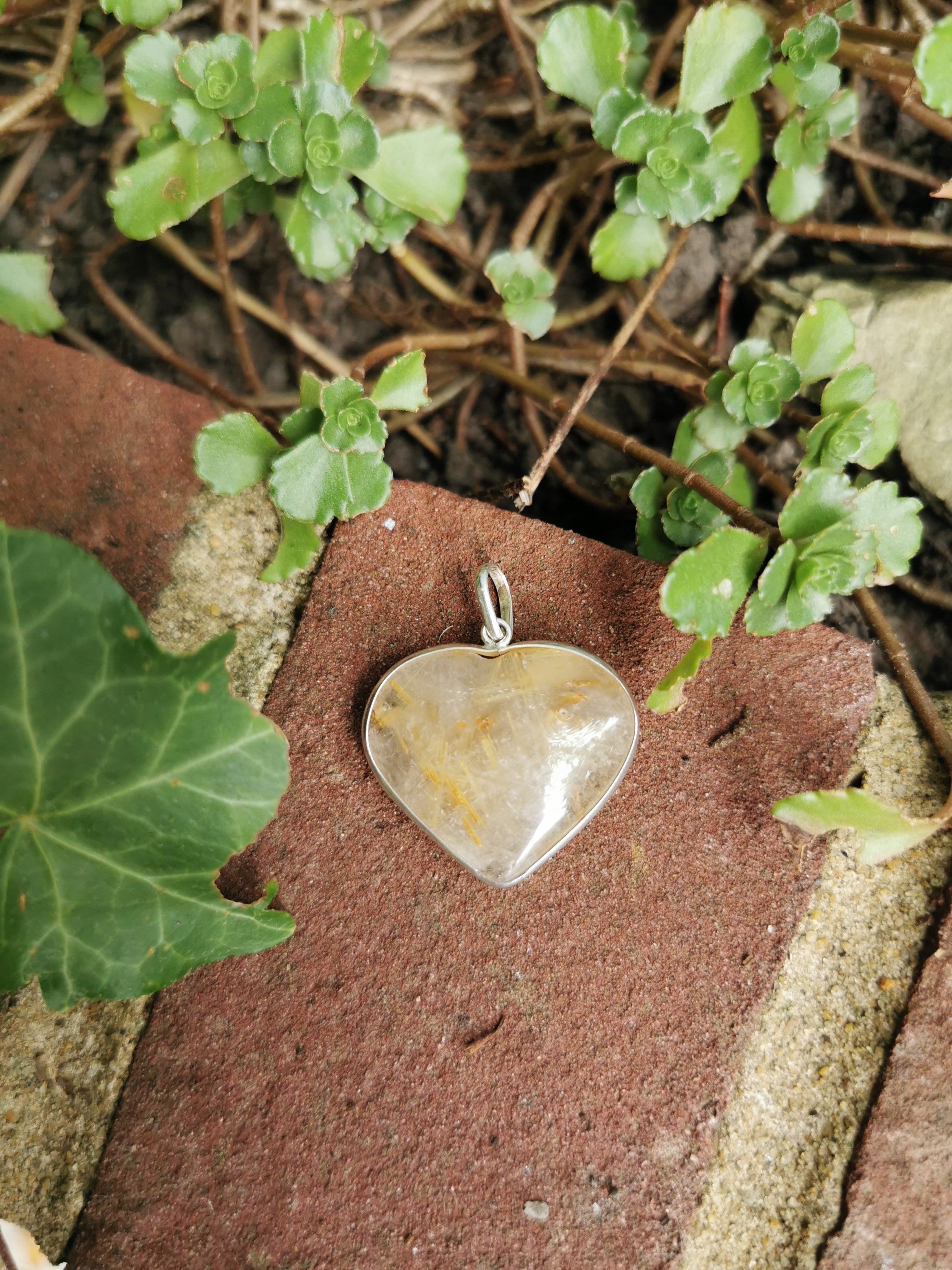 Rutilated Quartz Heart Pendant set in Sterling Silver