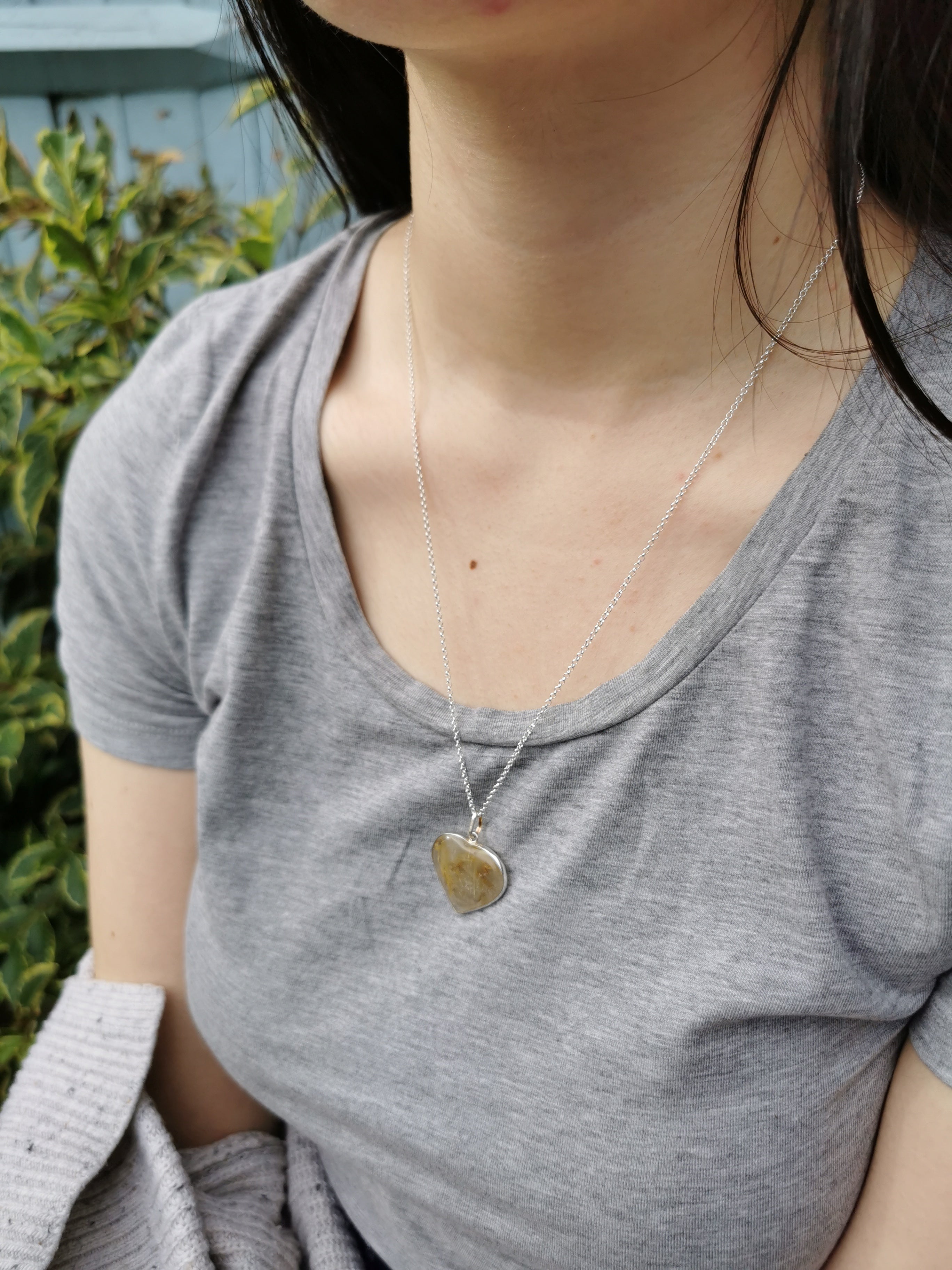 Rutilated Quartz Heart Pendant set in Sterling Silver