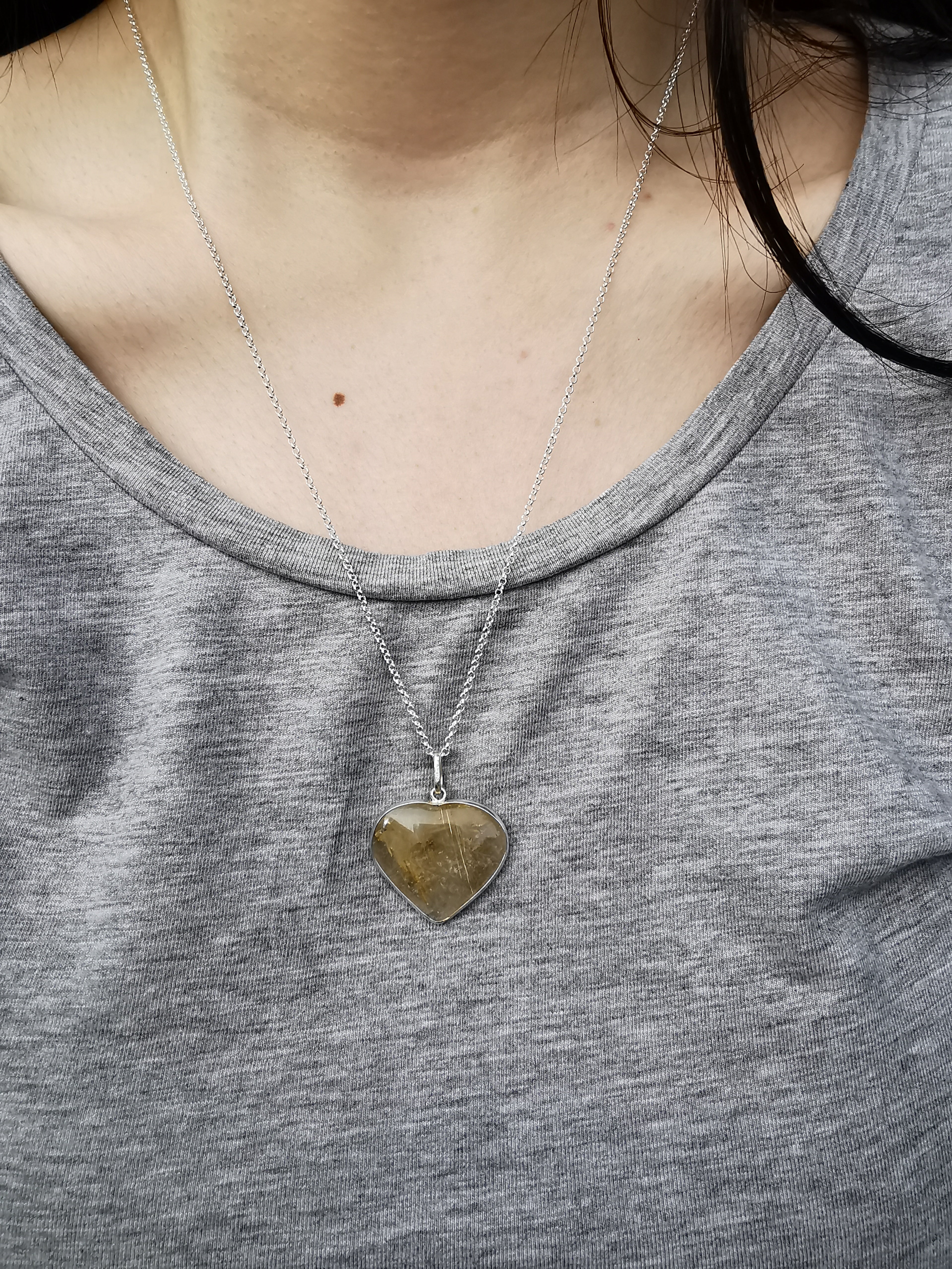Rutilated Quartz Heart Pendant set in Sterling Silver